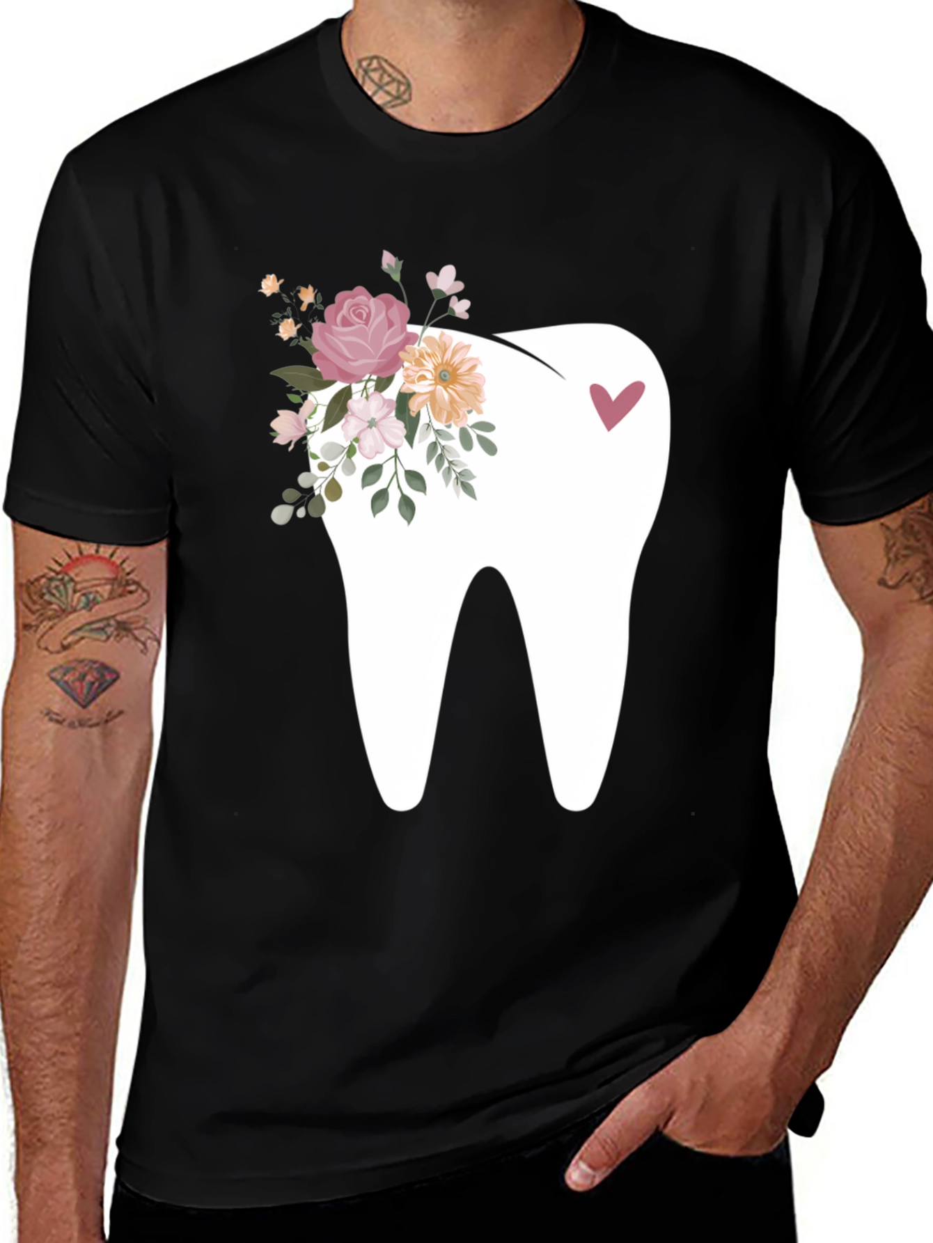 Variant 10 of Floral Tooth Graphic Tee - Dental Lover Shirt