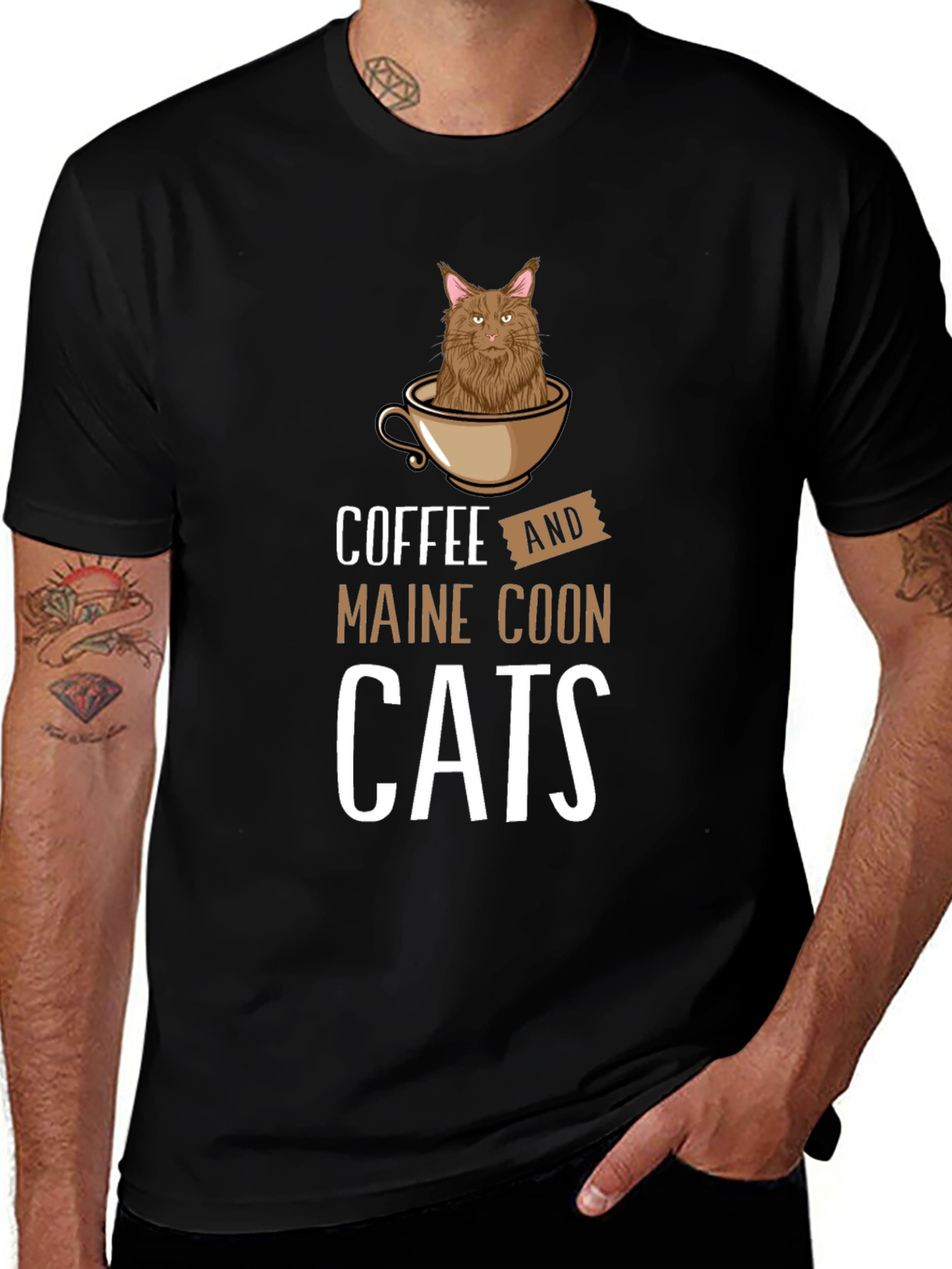 Coffee Maine Coon Cats Graphic T-Shirt