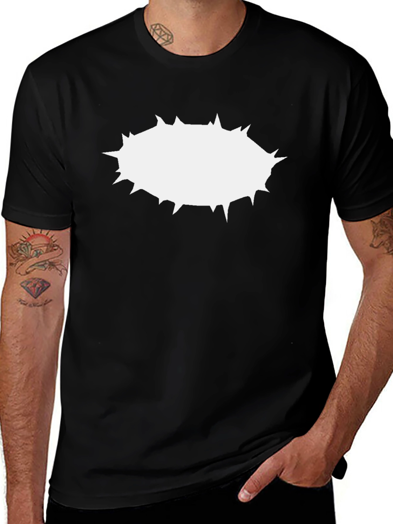Variant 21 of Men's Black T-Shirt with White Burst Design
