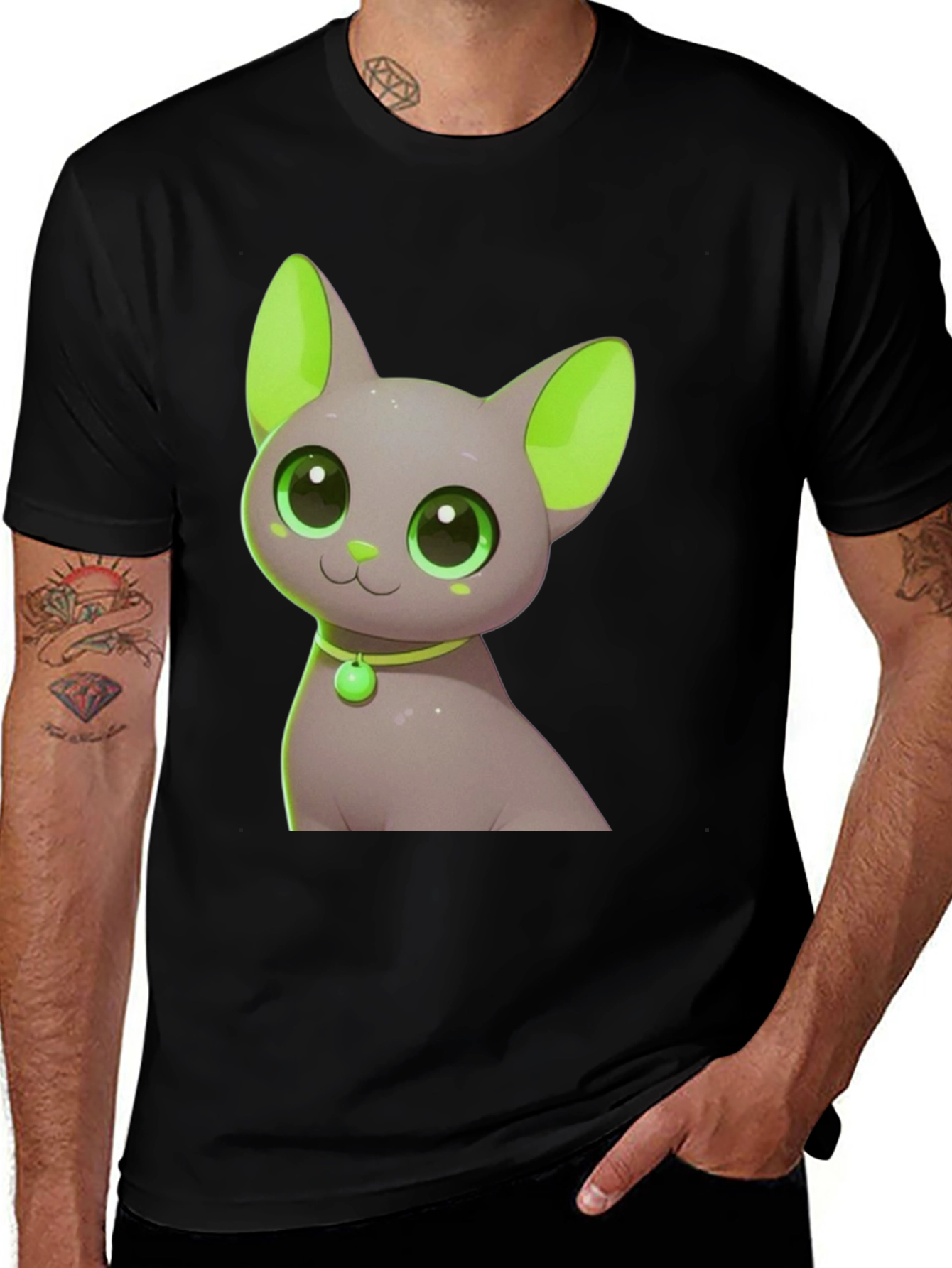 Variant 29 of Cute Cat Graphic Tee - Black T-Shirt