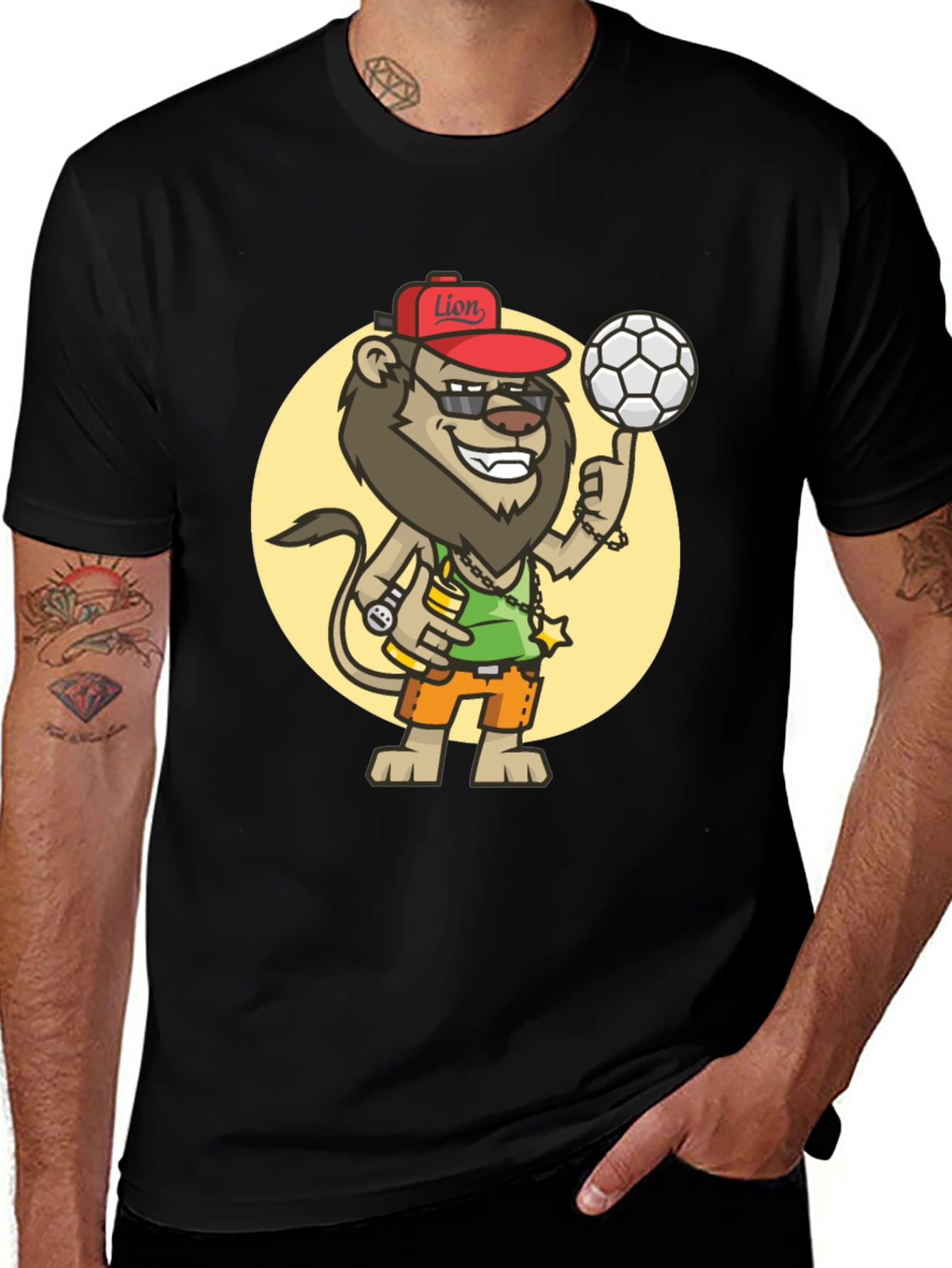 Variant 11 of Cool Lion Soccer Fan Black T-Shirt