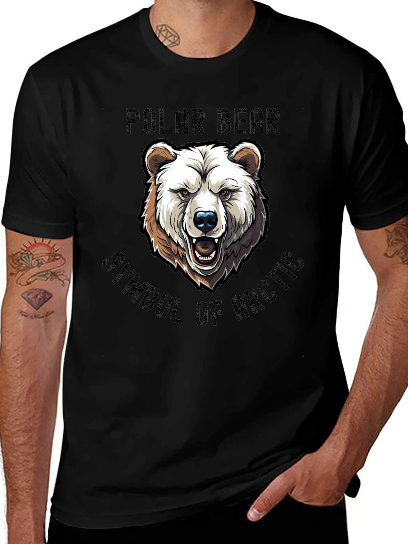 Polar Bear Arctic Symbol Graphic Tee - Black Cotton