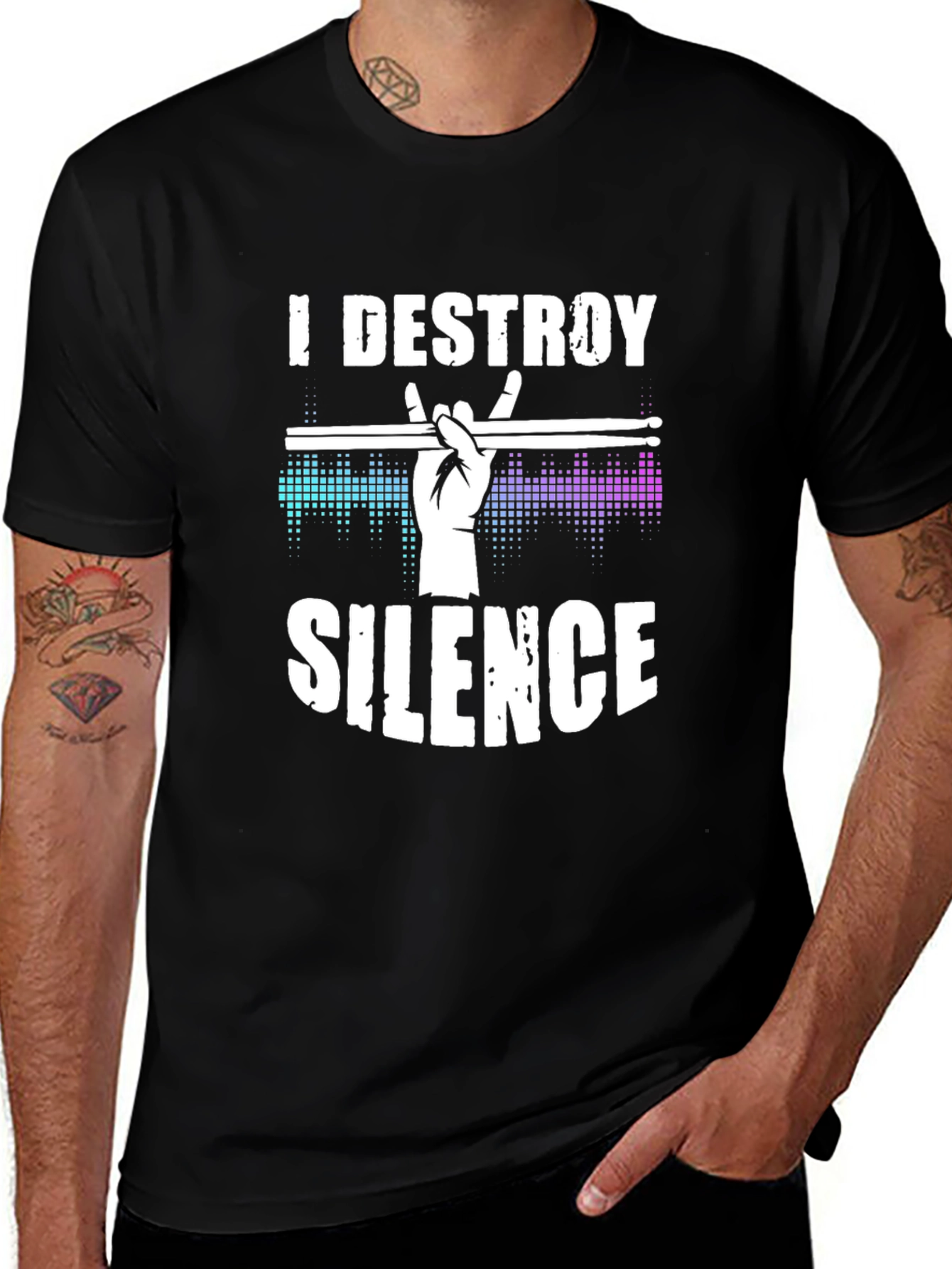 Variant 11 of I Destroy Silence Drummer T-Shirt