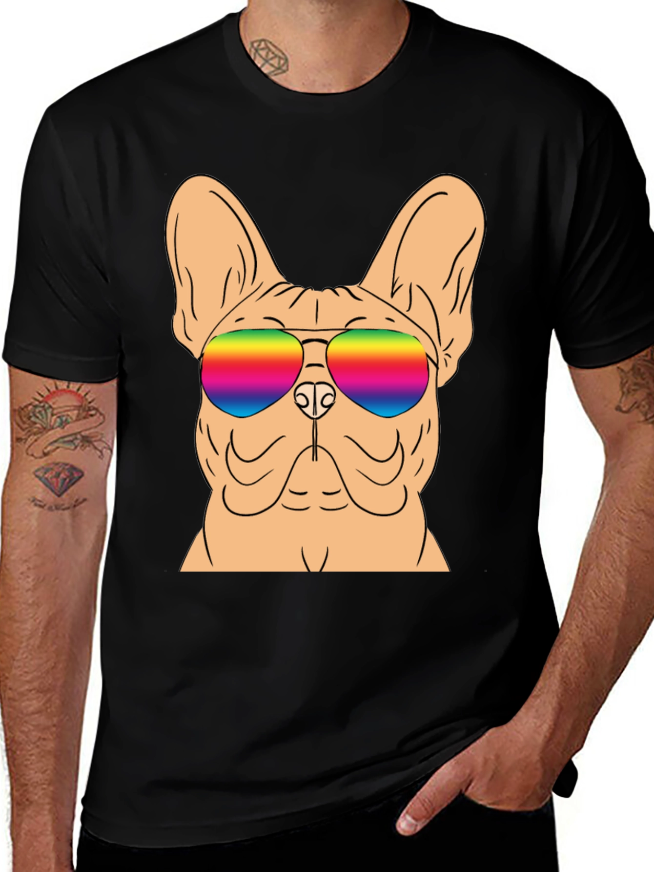 Variant 13 of Cool Dog T-Shirt - French Bulldog with Rainbow Sunglasses