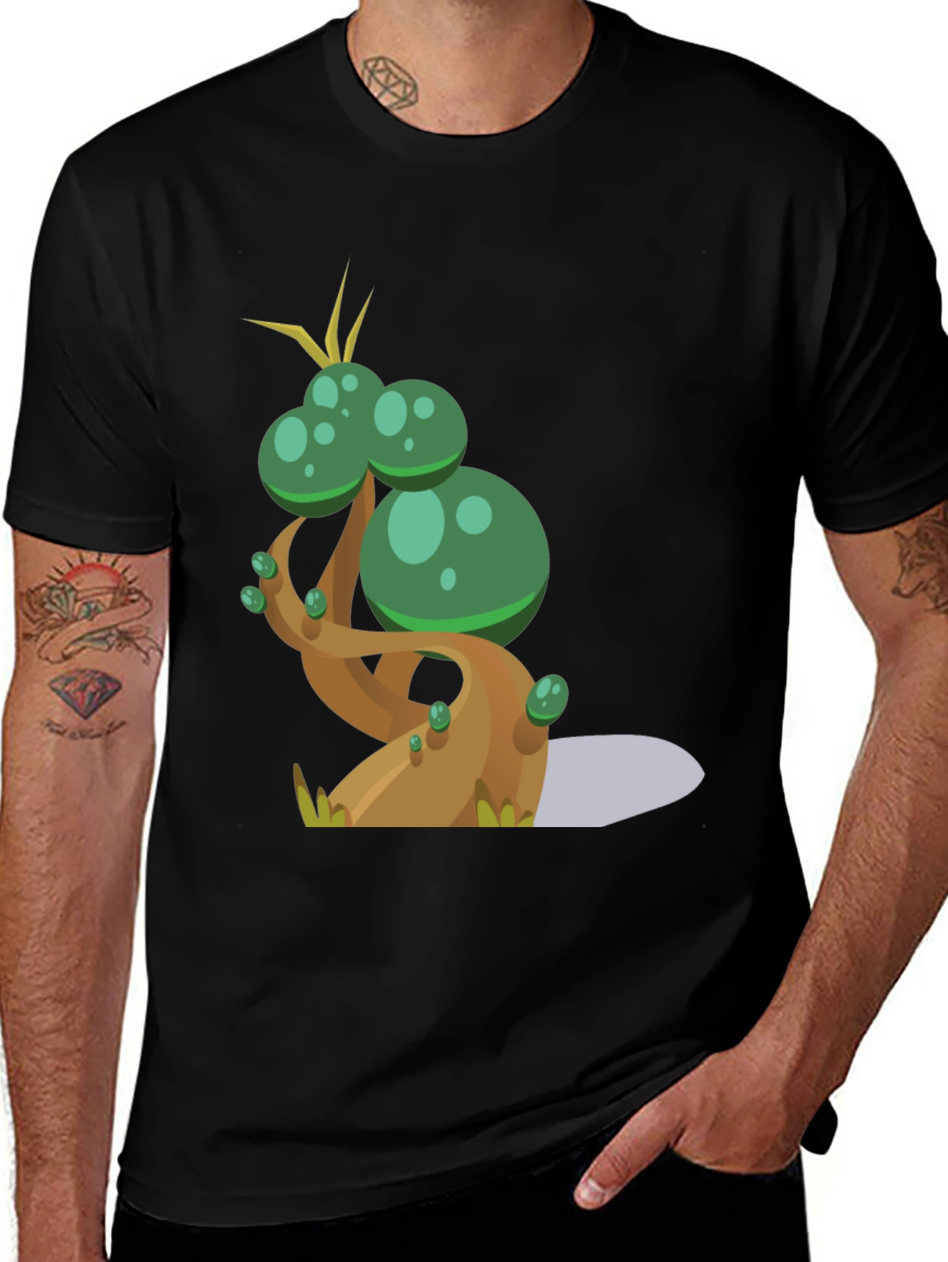 Black Cartoon Tree Graphic Tee - Black Cotton Blend T-Shirt main image