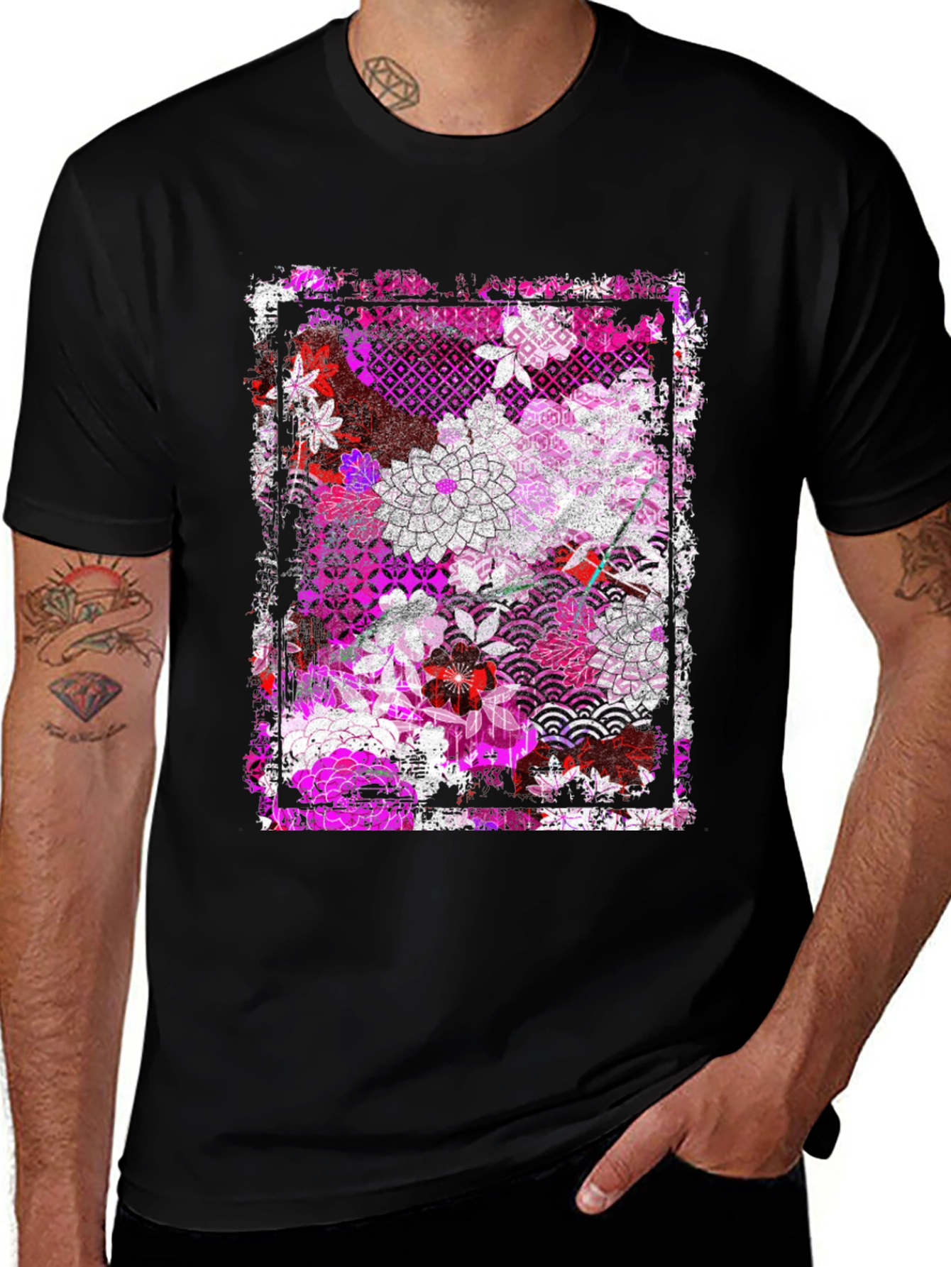 Black Floral Pattern Graphic Tee - Black main image