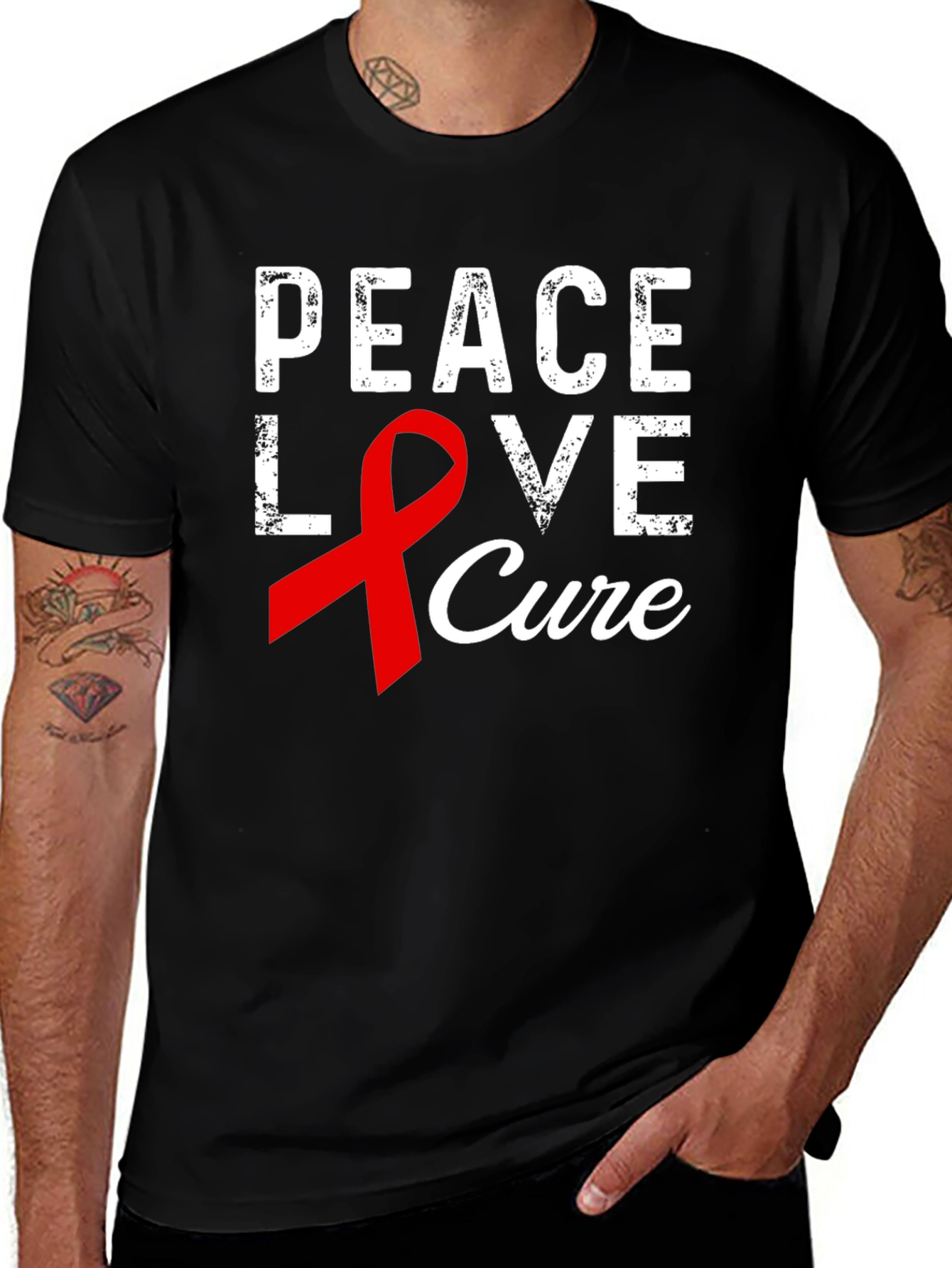 Peace Love Cure Graphic T-Shirt - Awareness Tee