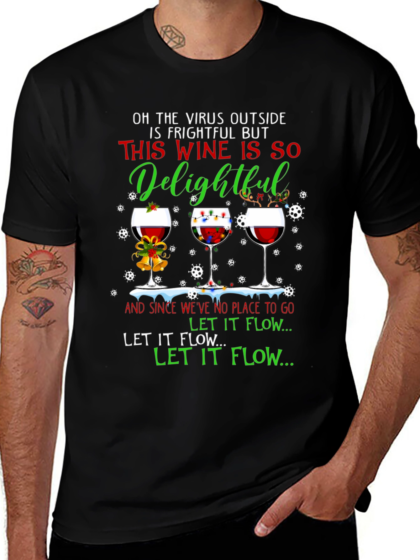 Funny Christmas Wine T-Shirt - Virus Delightful