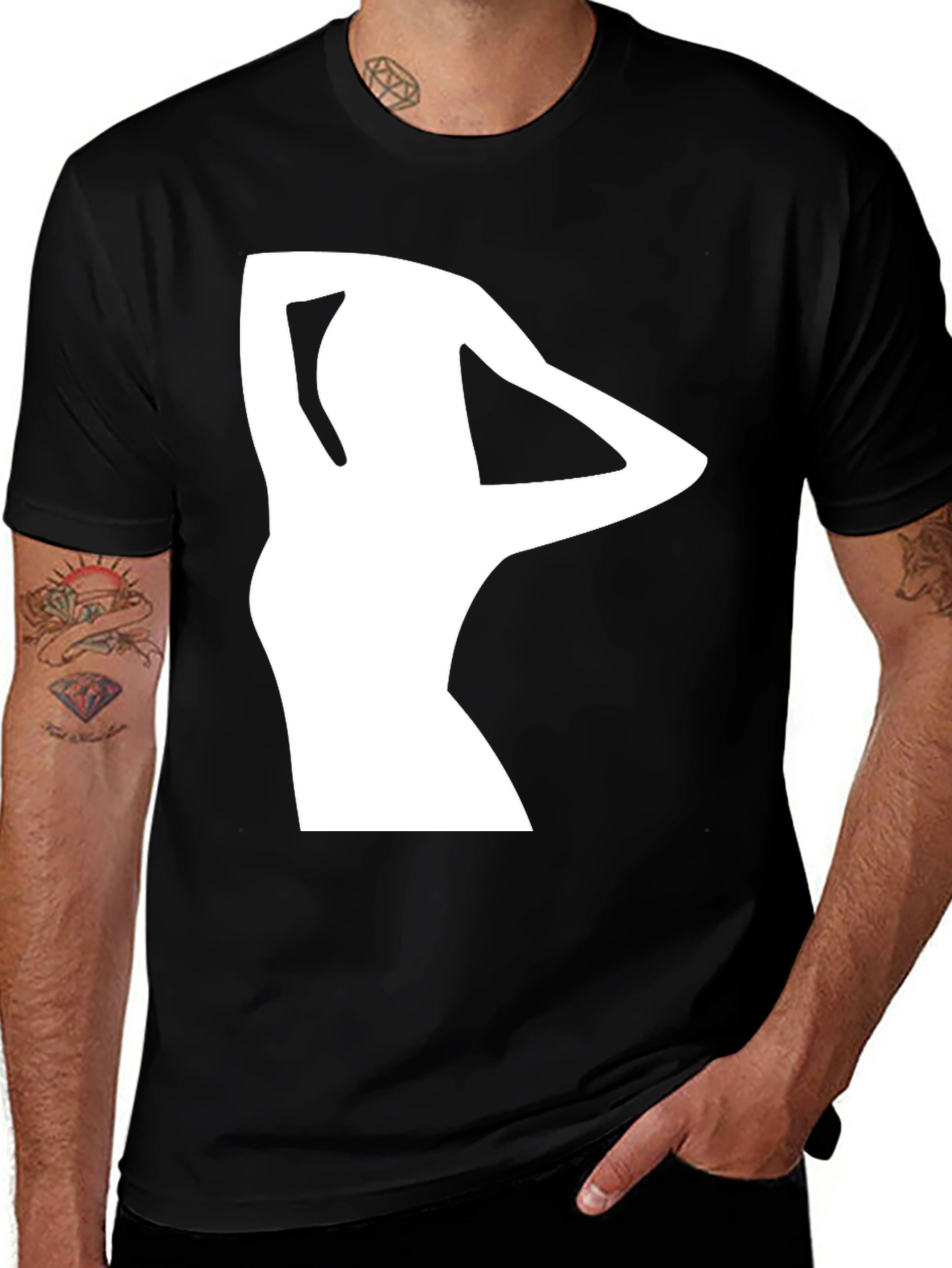 Variant 8 of Black T-Shirt with White Silhouette Graphic
