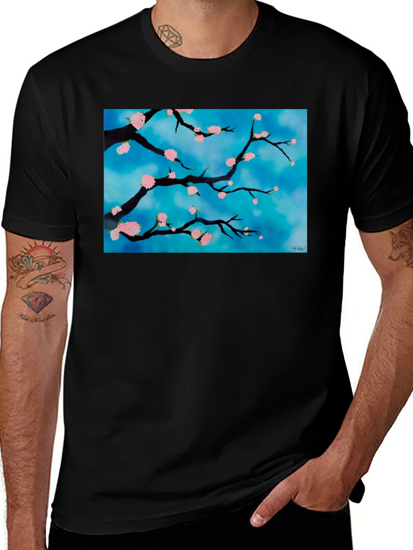 Variant 7 of Floral Branch T-Shirt - Artistic Nature Design
