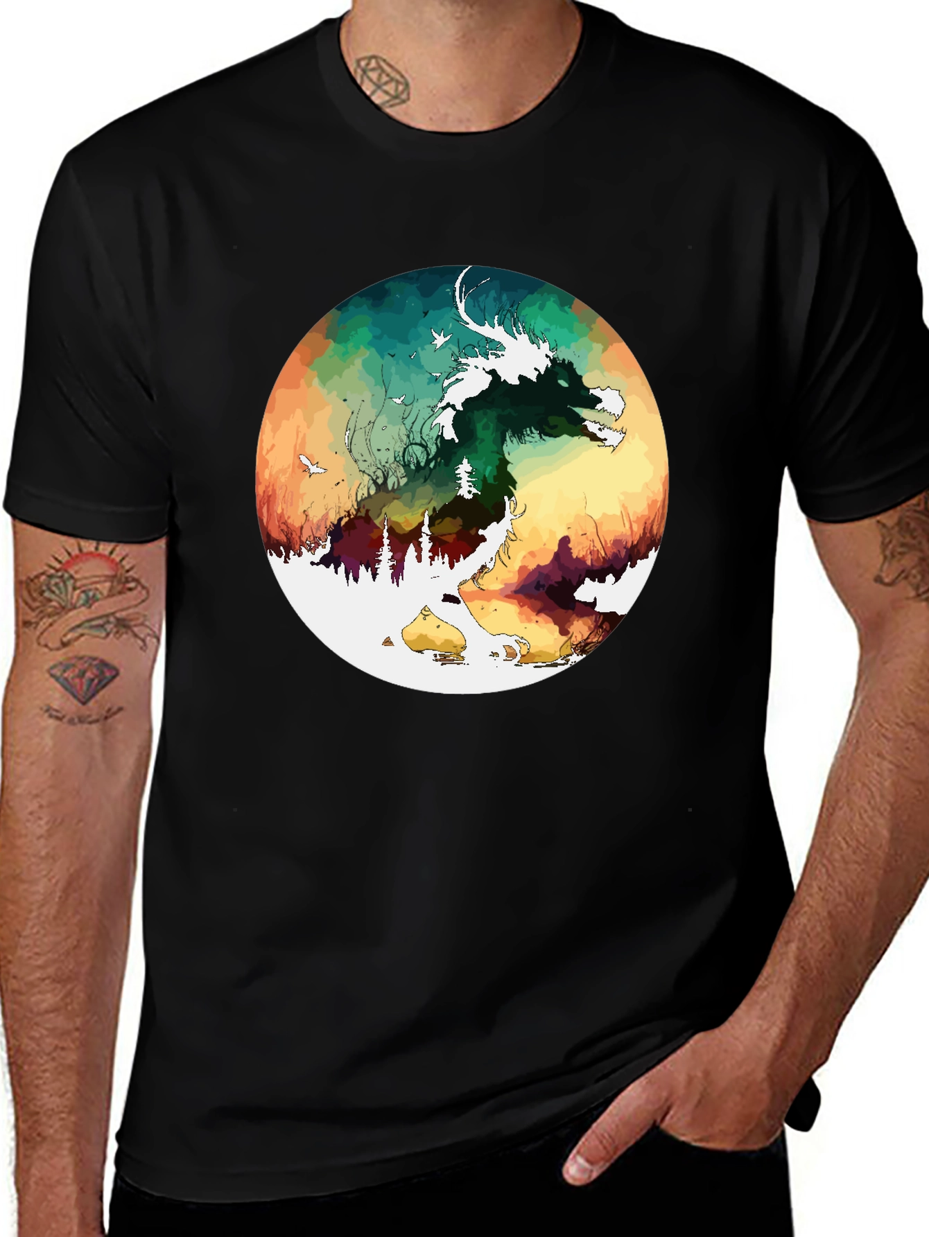 Variant 24 of Dragon Landscape Graphic Tee - Black