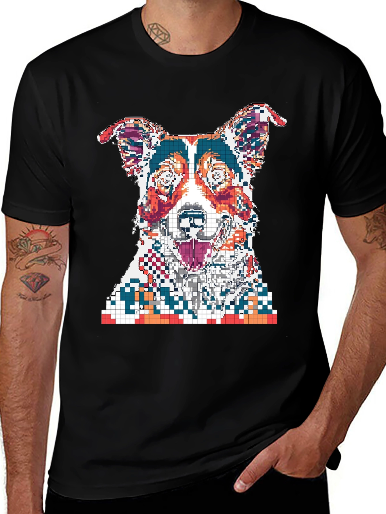 Variant 26 of Pixelated Dog Graphic Print Black T-Shirt