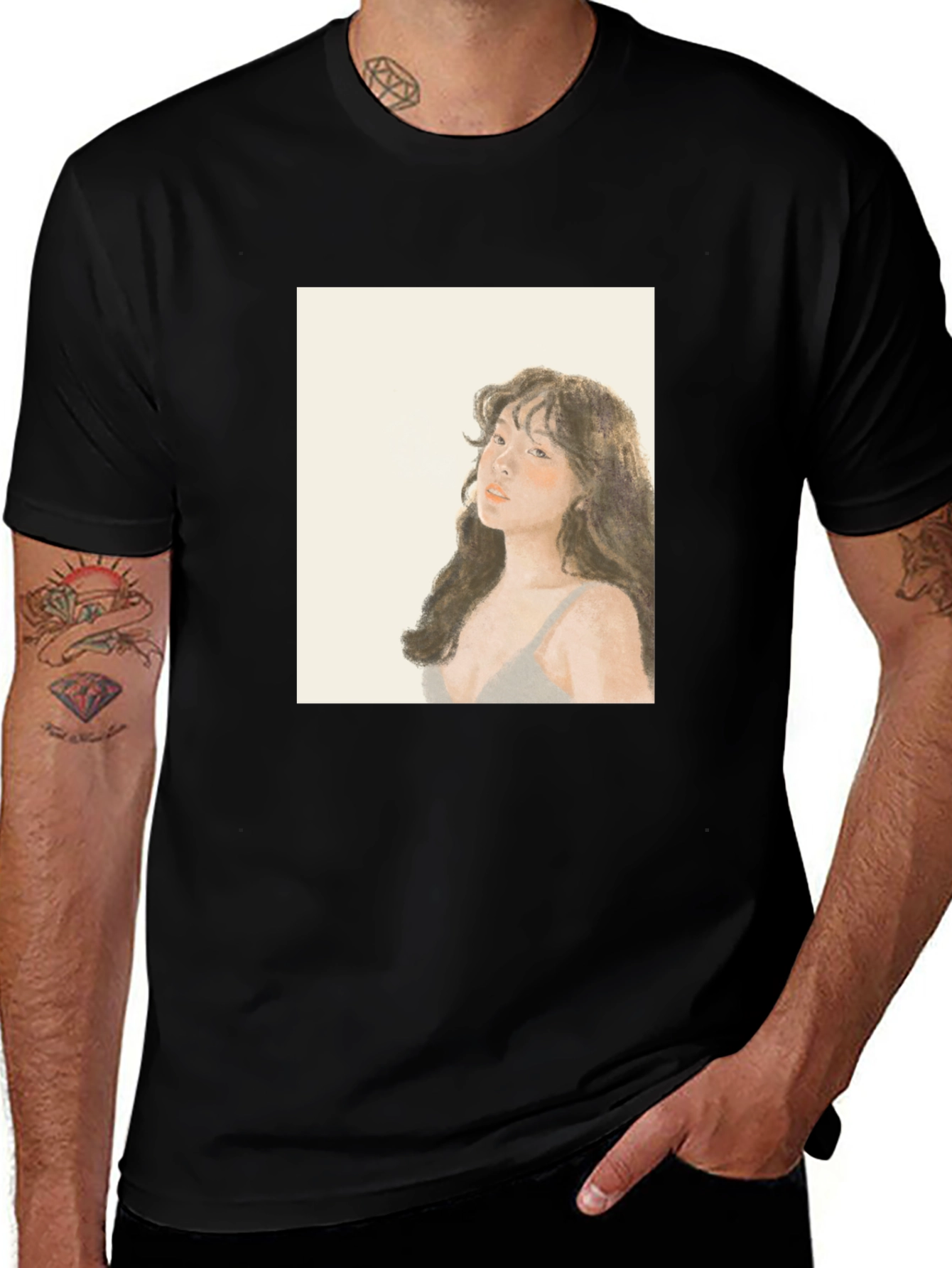 Variant 4 of Portrait Graphic Black T-Shirt