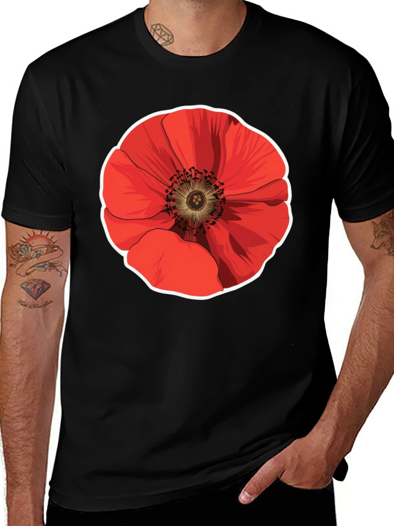 Variant 20 of Poppy Flower Graphic Black T-Shirt