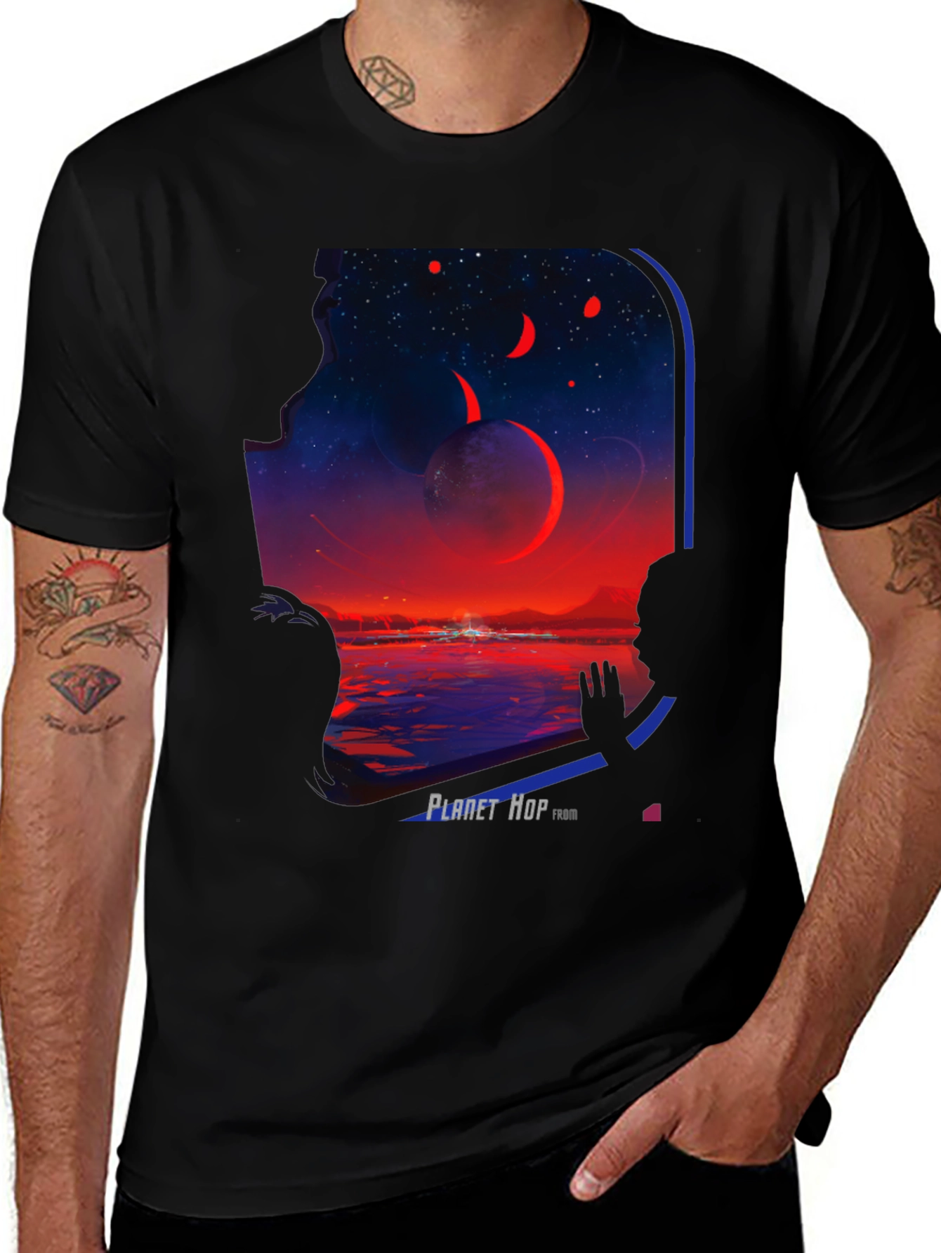 Variant 22 of Planet Hop Graphic T-Shirt - Sci-Fi Design