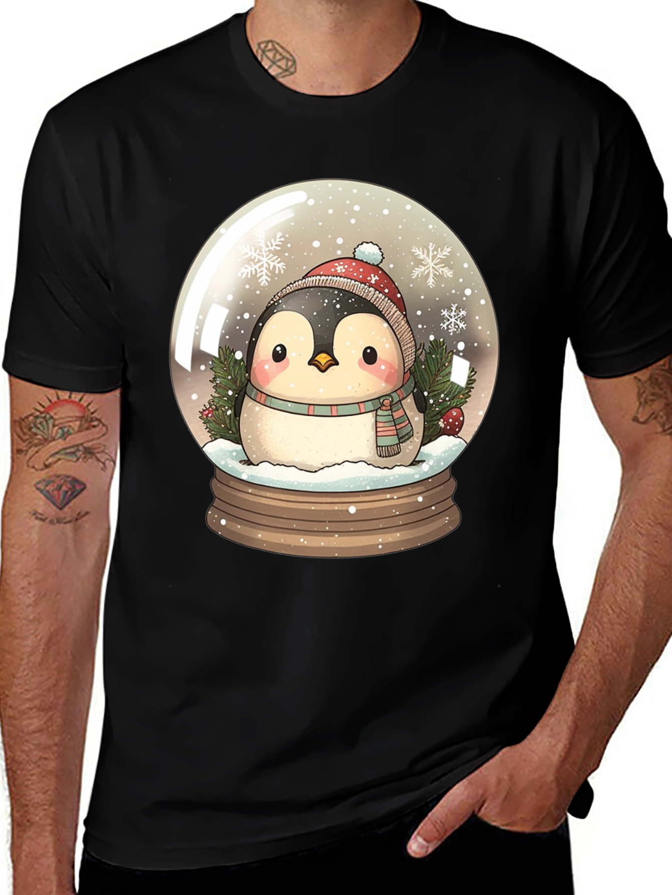 Variant 11 of Penguin Snow Globe Graphic Tee - Festive Winter Apparel