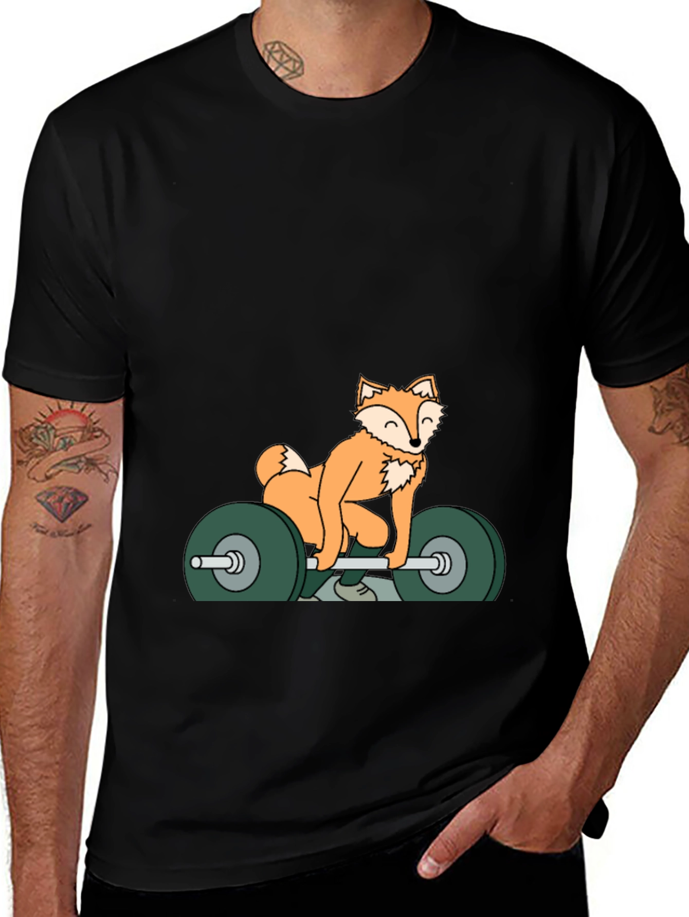Variant 16 of Fox Lifting Weights Graphic Tee - Black Cotton Shirt