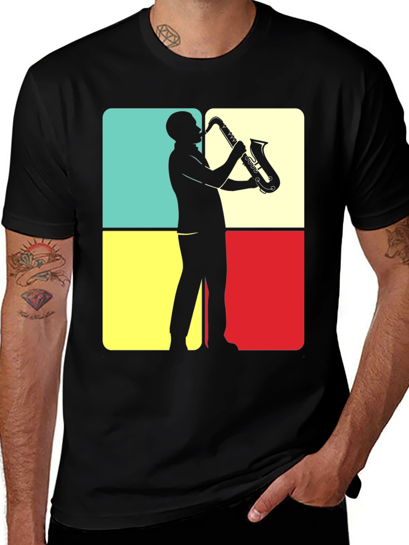 Variant 10 of Saxophone Player Graphic T-Shirt - Black
