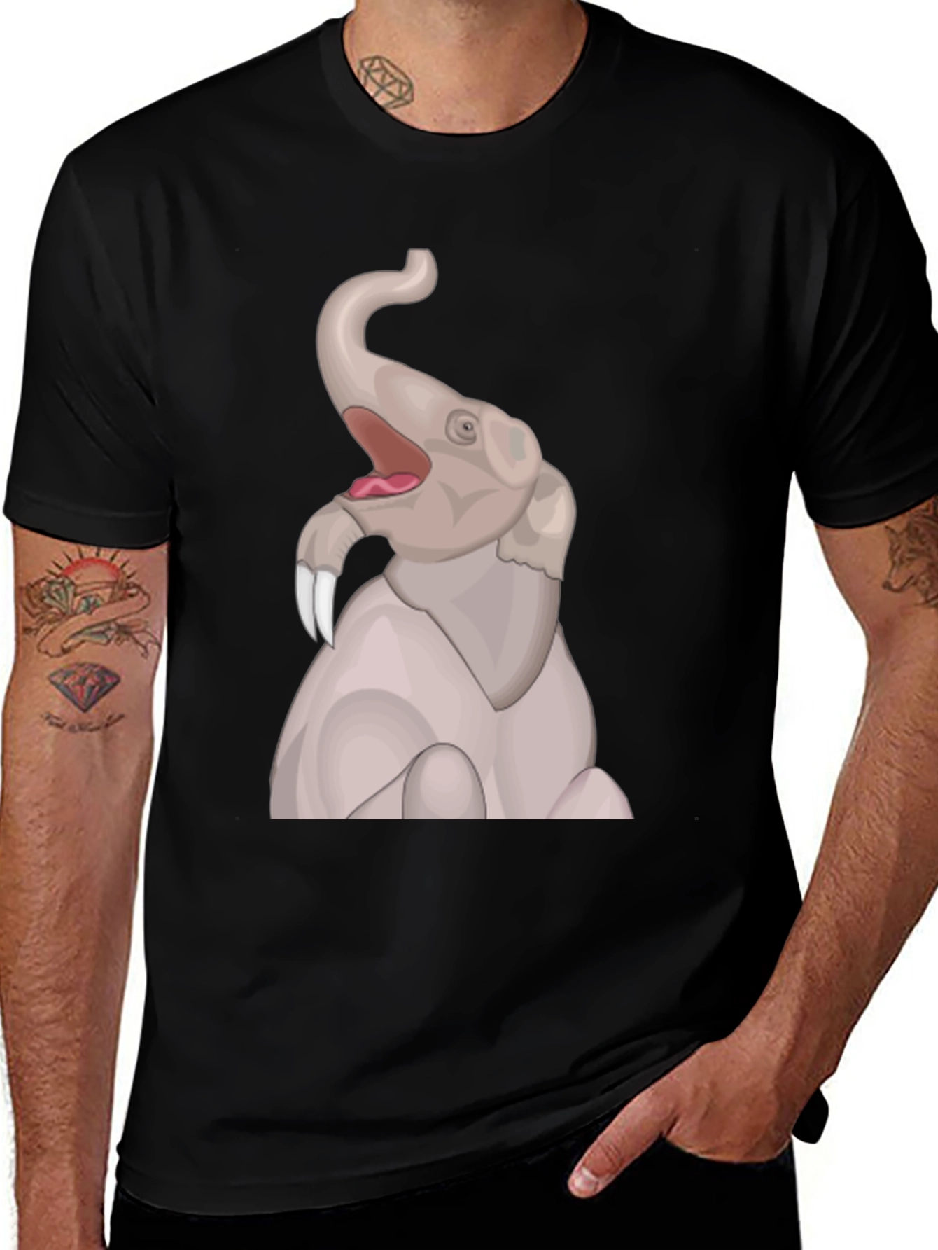 Variant 18 of Elephant Cartoon Graphic T-Shirt - Black