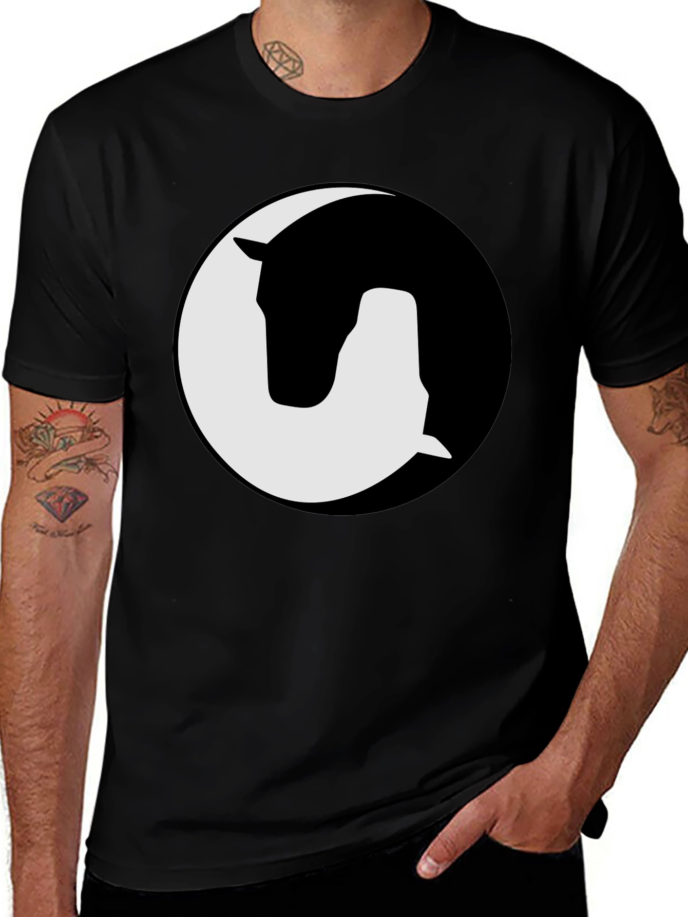Variant 2 of Yin Yang Horse Graphic Tee - Men's Black T-Shirt
