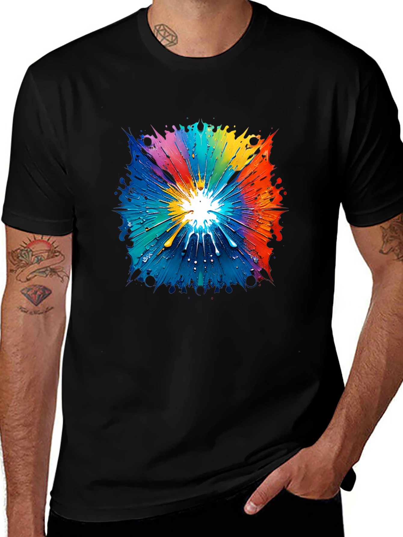 Variant 22 of Colorful Paint Splash Graphic Tee - Black