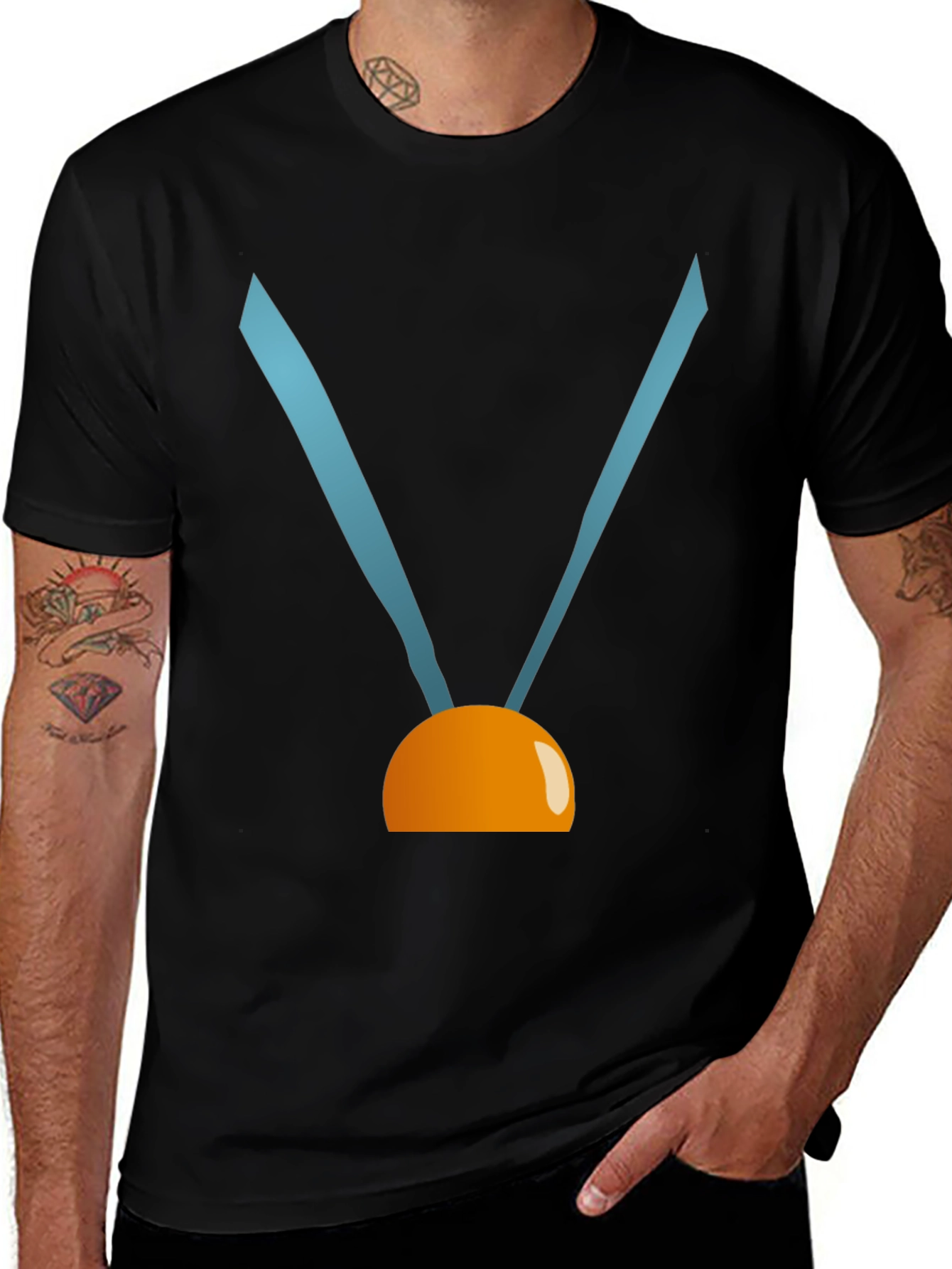 Variant 18 of Cartoon Medal Graphic T-Shirt - Casual Black Tee