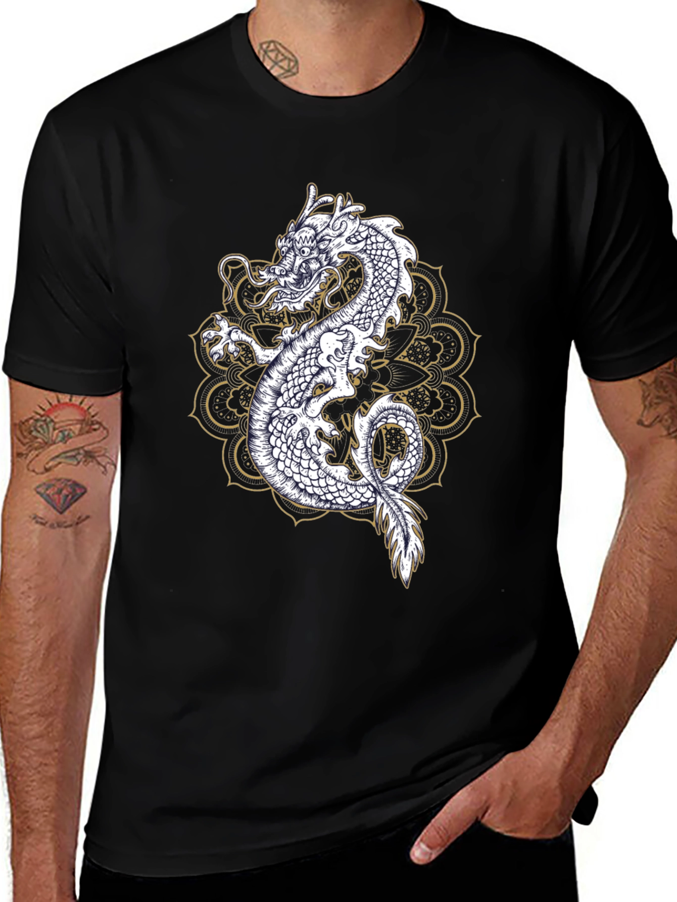 Variant 17 of Dragon Mandala T-Shirt - Black