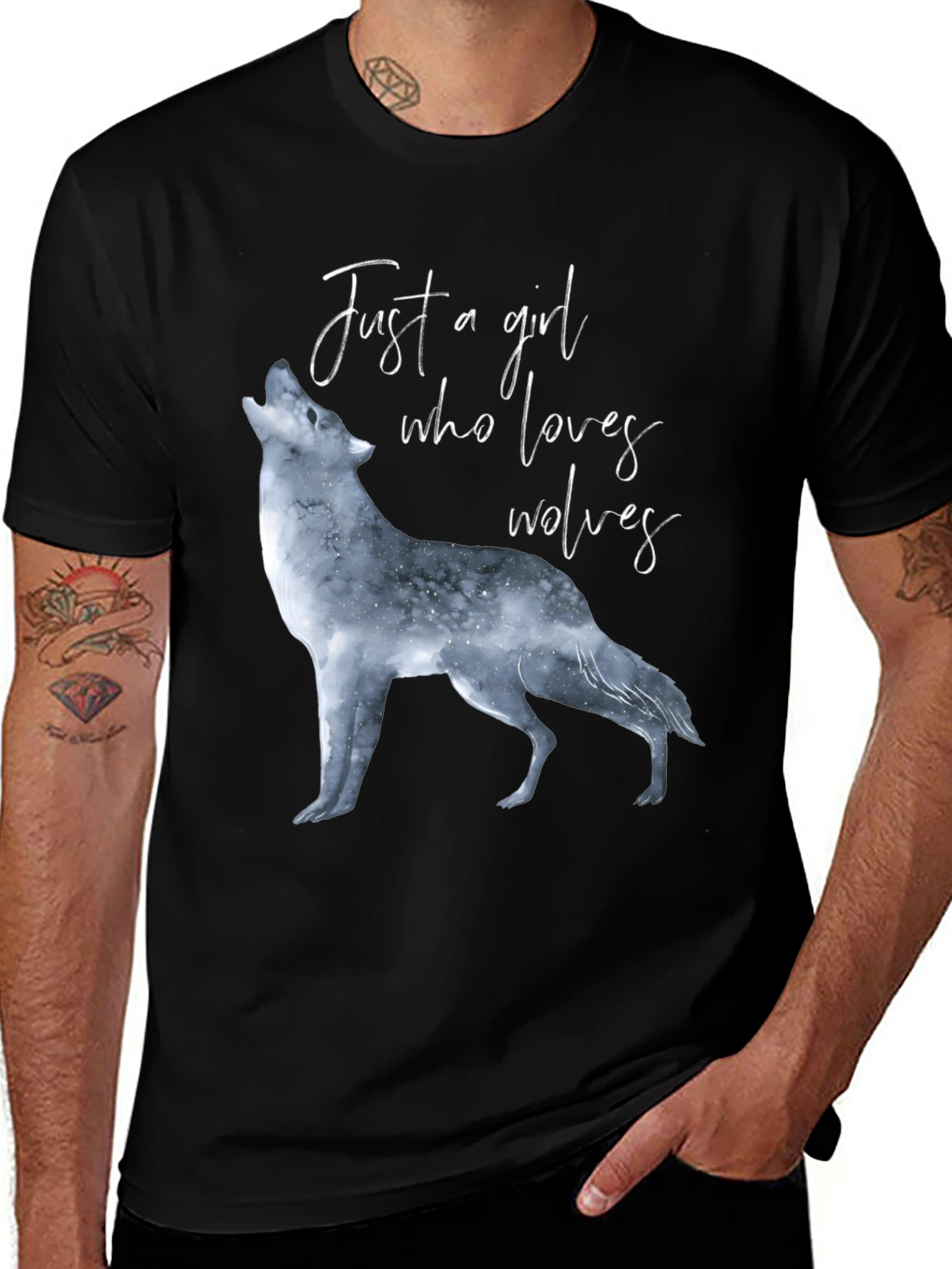 Variant 2 of Wolf Lover Graphic Tee - Just a Girl Who Loves Wolves T-Shirt