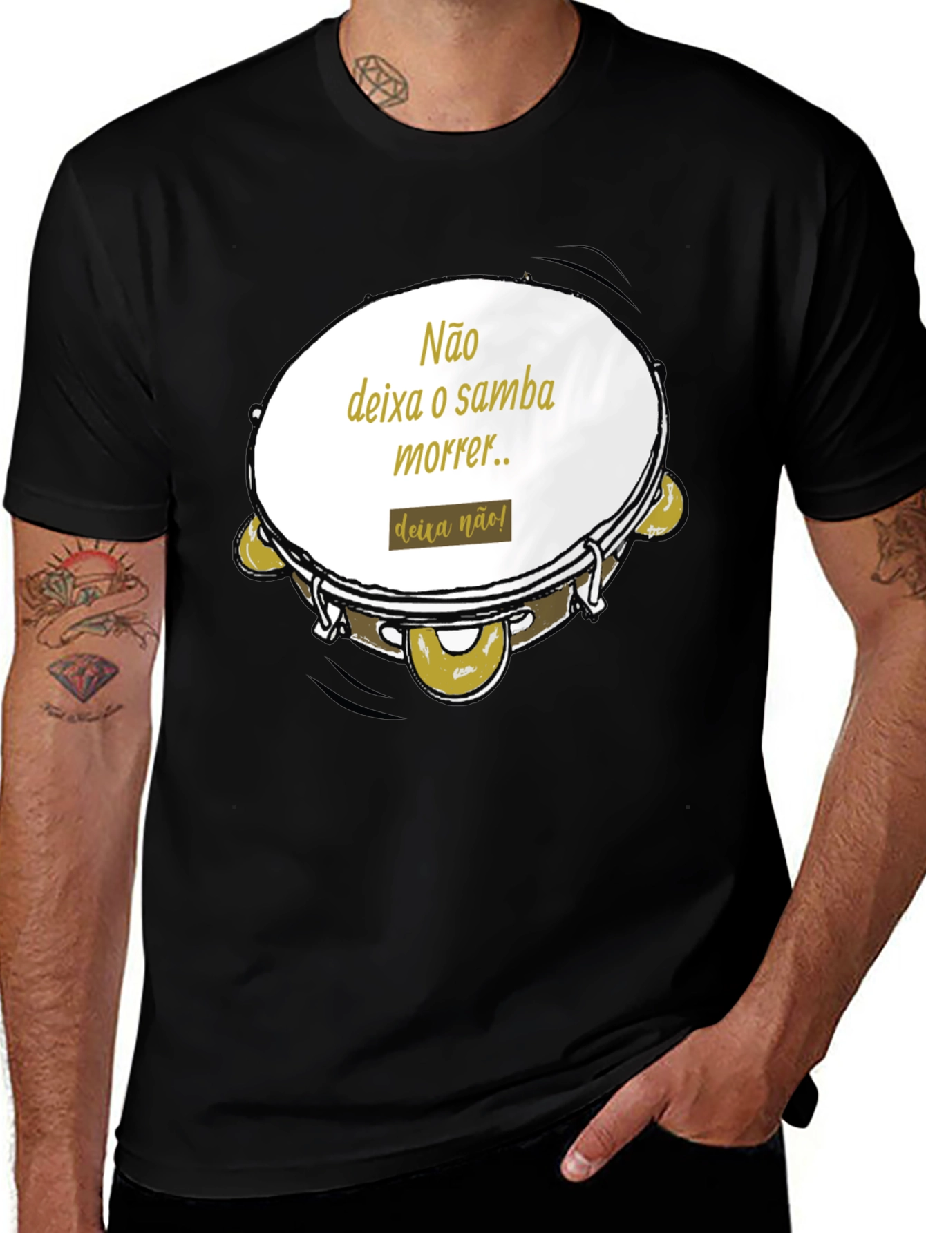 Variant 25 of Samba Tambourine Graphic Tee - Black Cotton T-Shirt