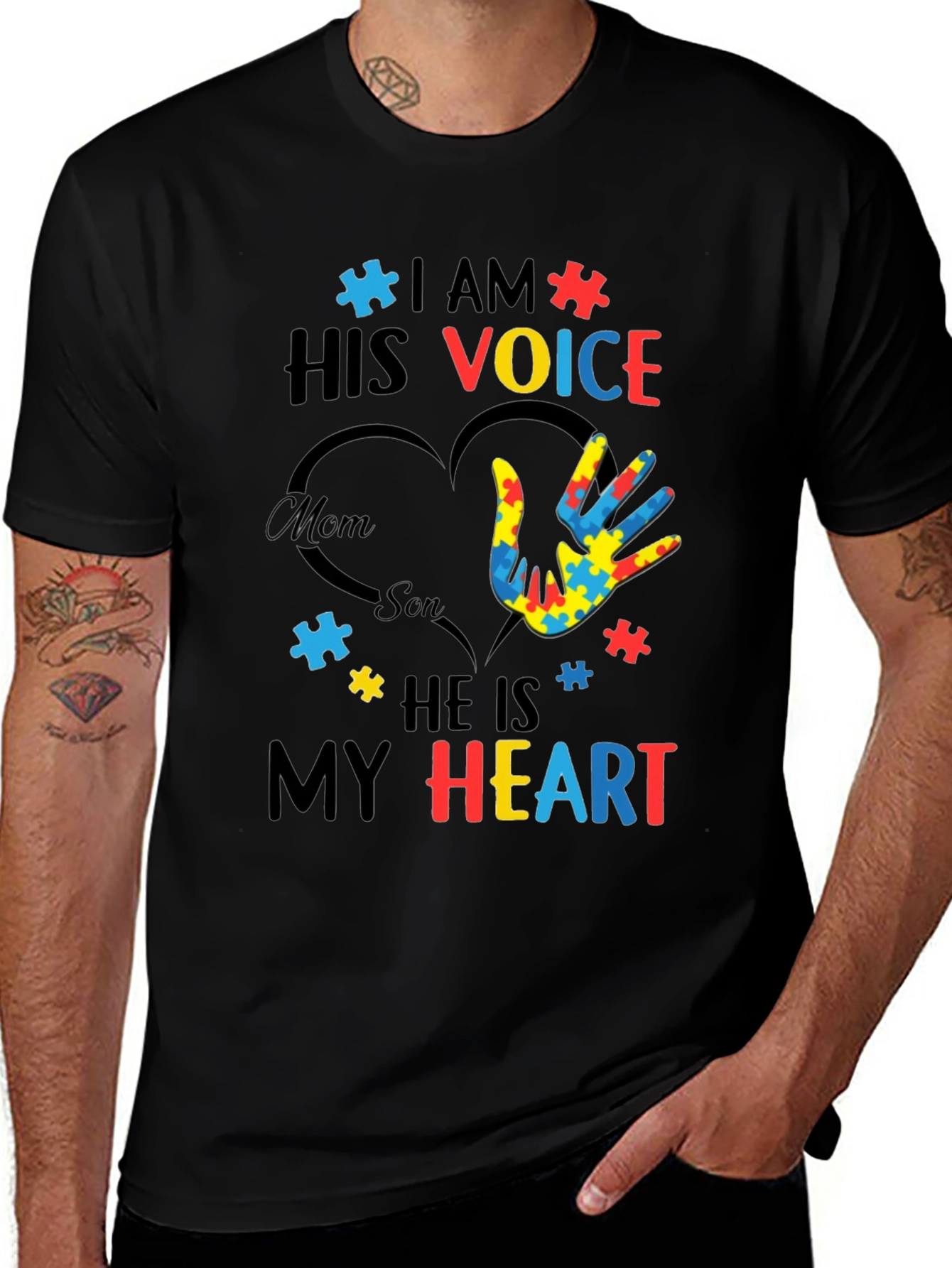 Variant 19 of Autism Awareness T-Shirt: I am His Voice, He is My Heart