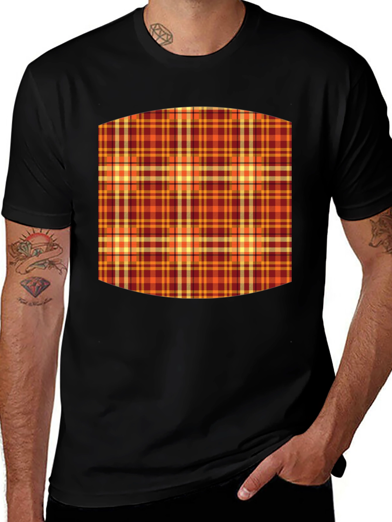 Variant 9 of Retro Plaid Graphic Black T-Shirt