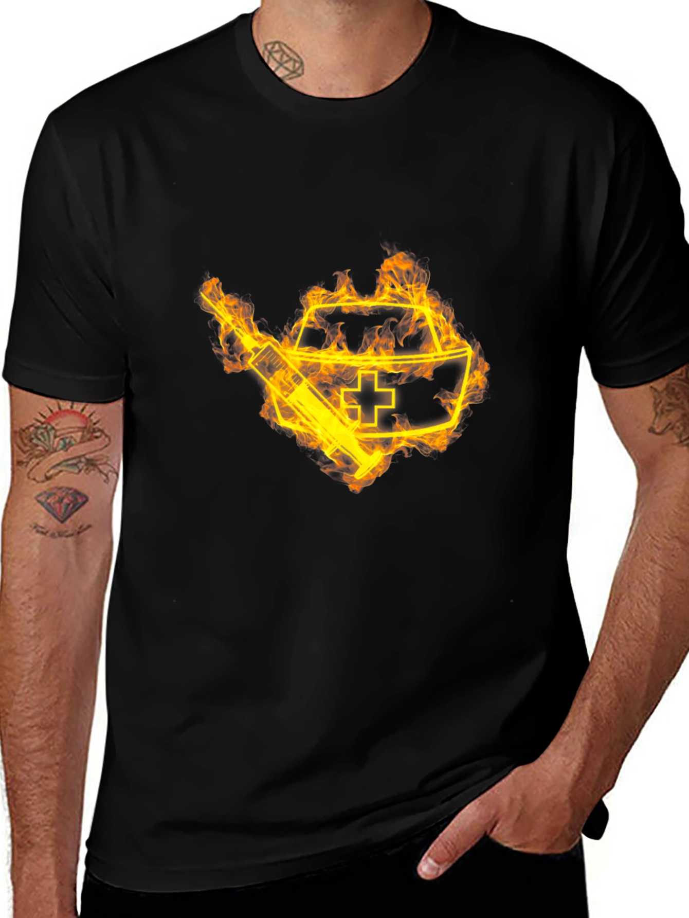 Variant 15 of Fiery Nurse Graphic T-Shirt - Novelty Tee