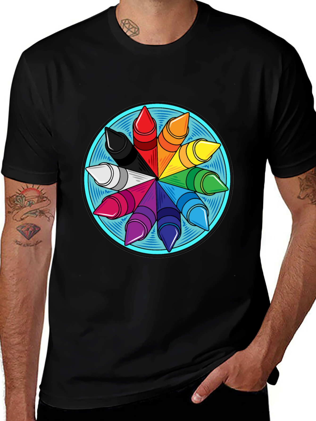 Variant 25 of Rainbow Crayon Wheel T-Shirt - Colorful Art Design