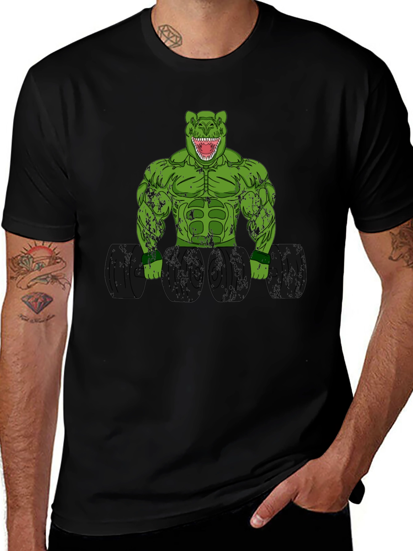 Variant 23 of Dino Gym Bro T-Shirt - Black