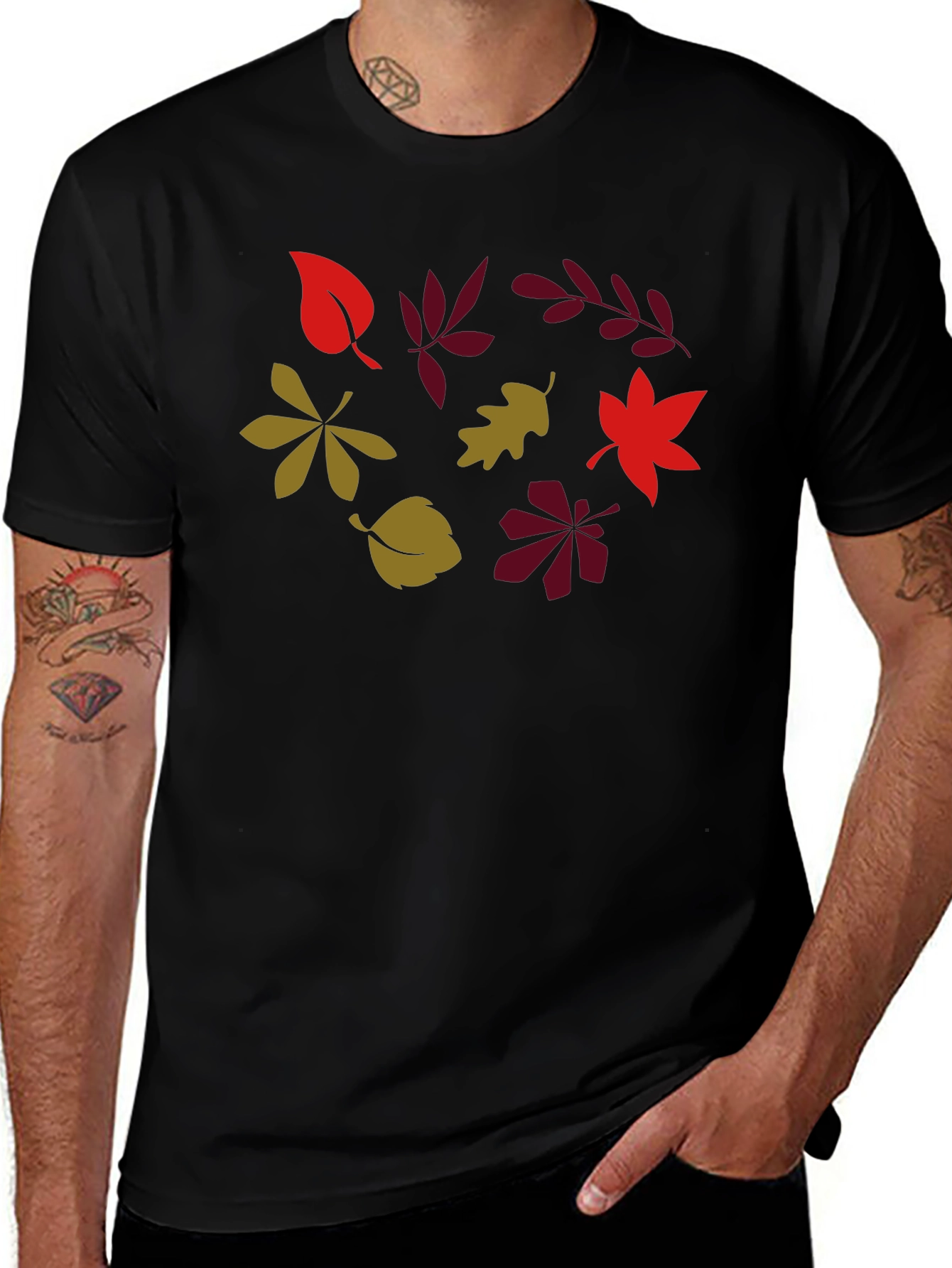 Variant 13 of Autumn Leaves Graphic Print Black T-Shirt