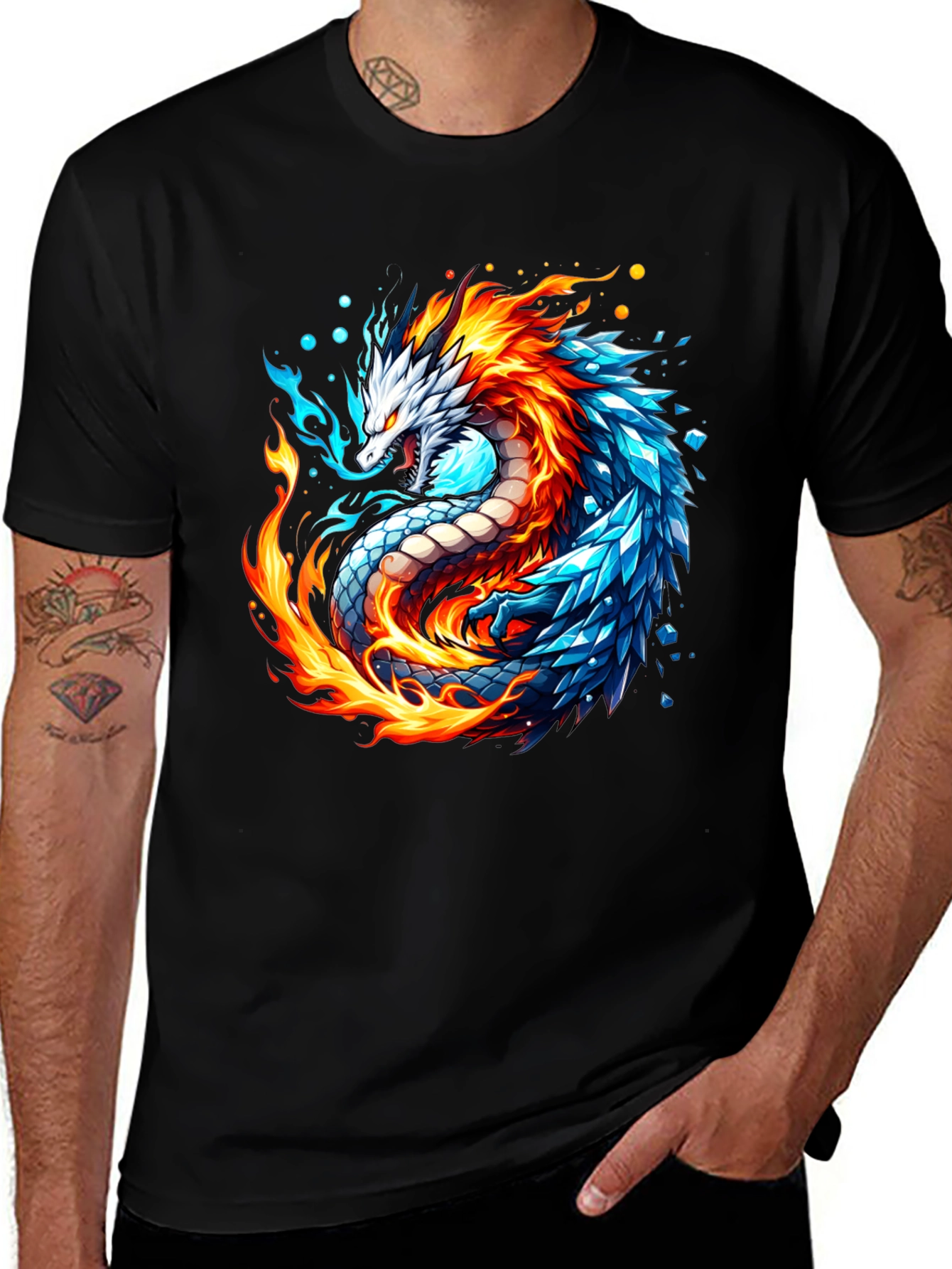Variant 11 of Fire and Ice Dragon Graphic T-Shirt