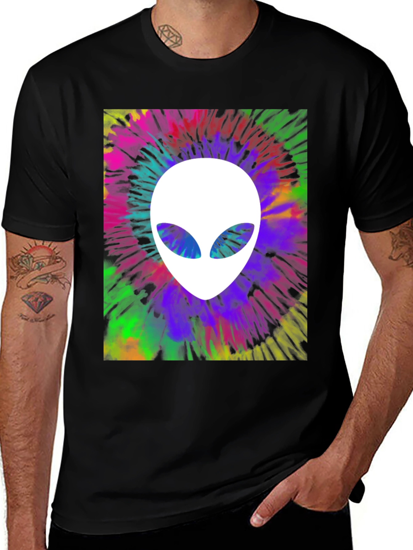 Variant 27 of Retro Alien Tie-Dye Graphic Tee - Black