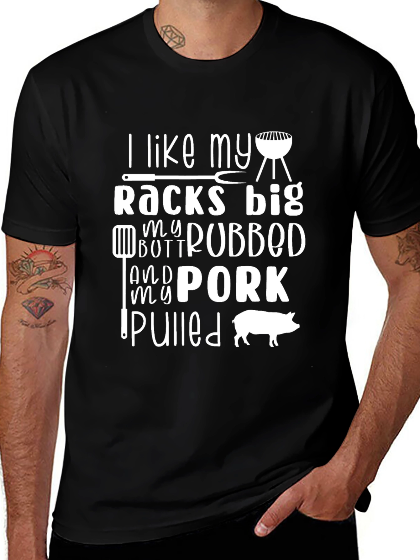 Funny BBQ T-Shirt - Racks Big, Pork Pulled