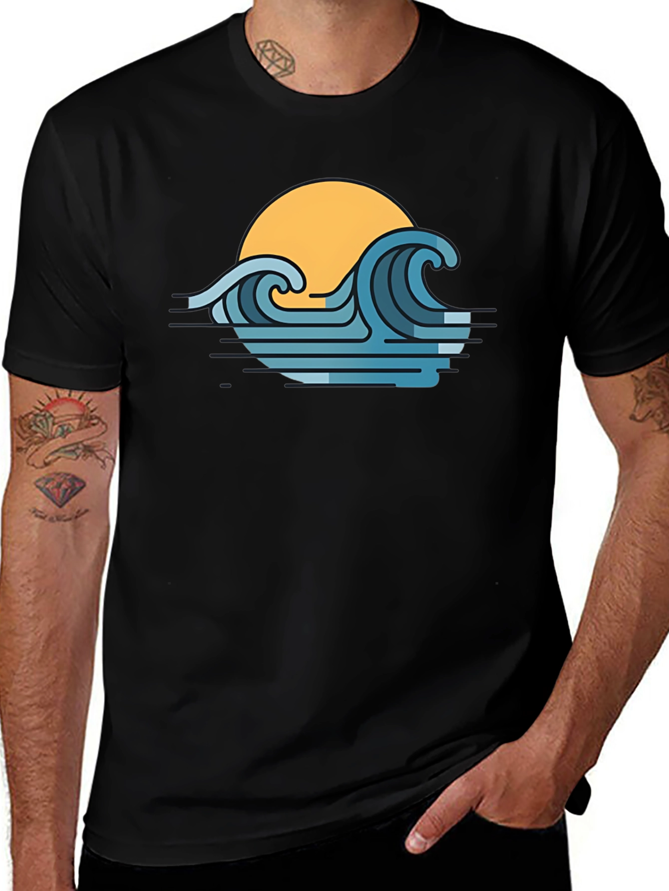Variant 28 of Sunset Waves Graphic T-Shirt - Modern Coastal Style