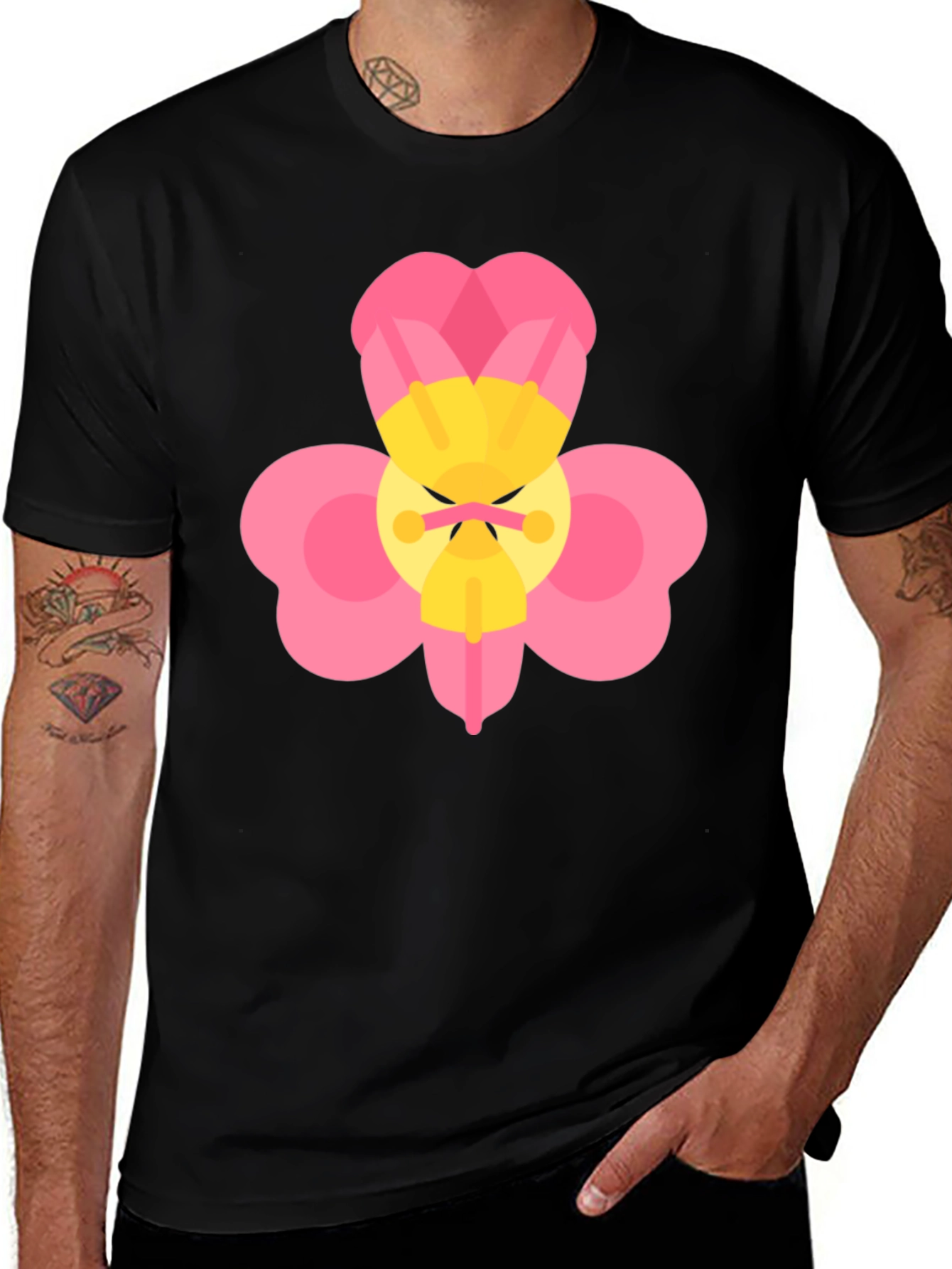 Variant 2 of Funny Flower Graphic Black T-Shirt