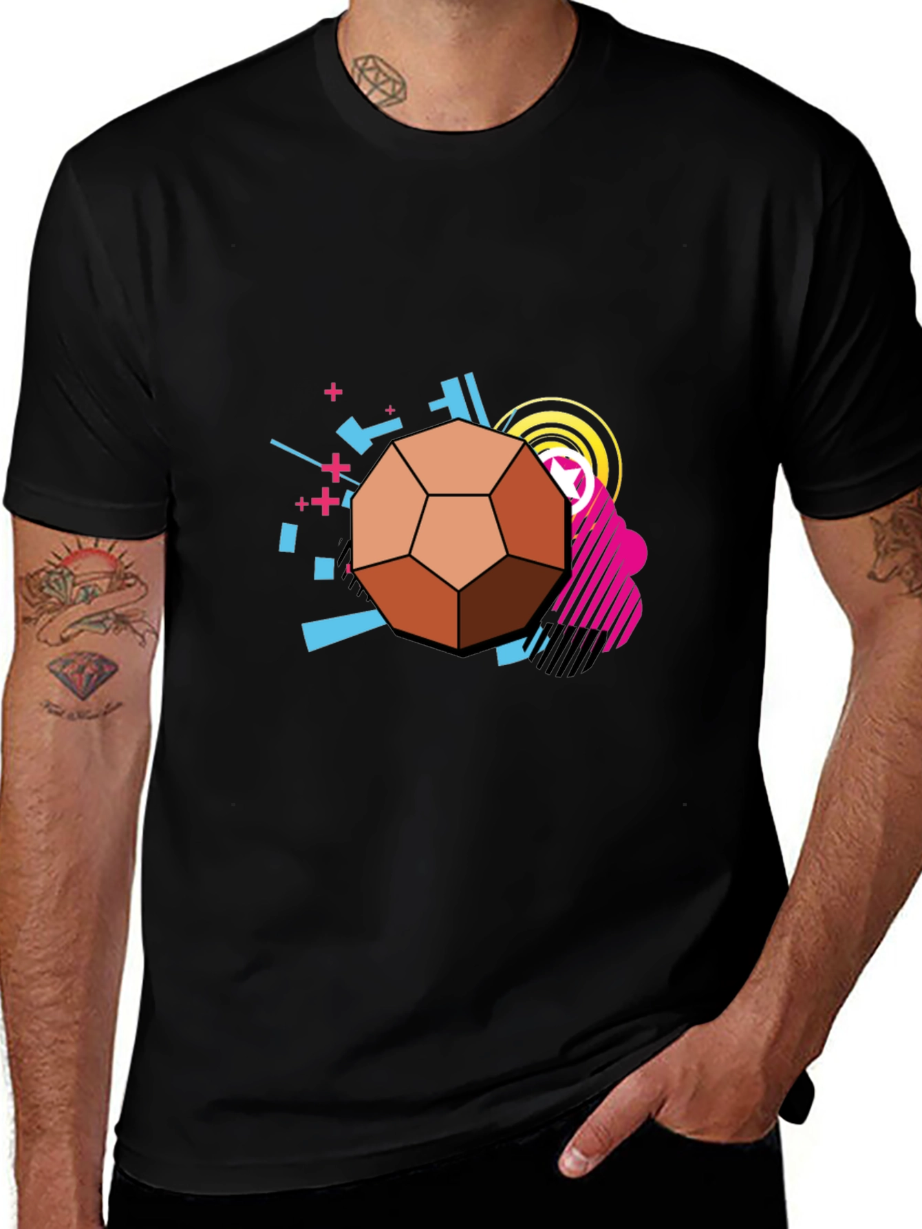 Variant 2 of Geometric Soccer Ball Graphic Tee - Black