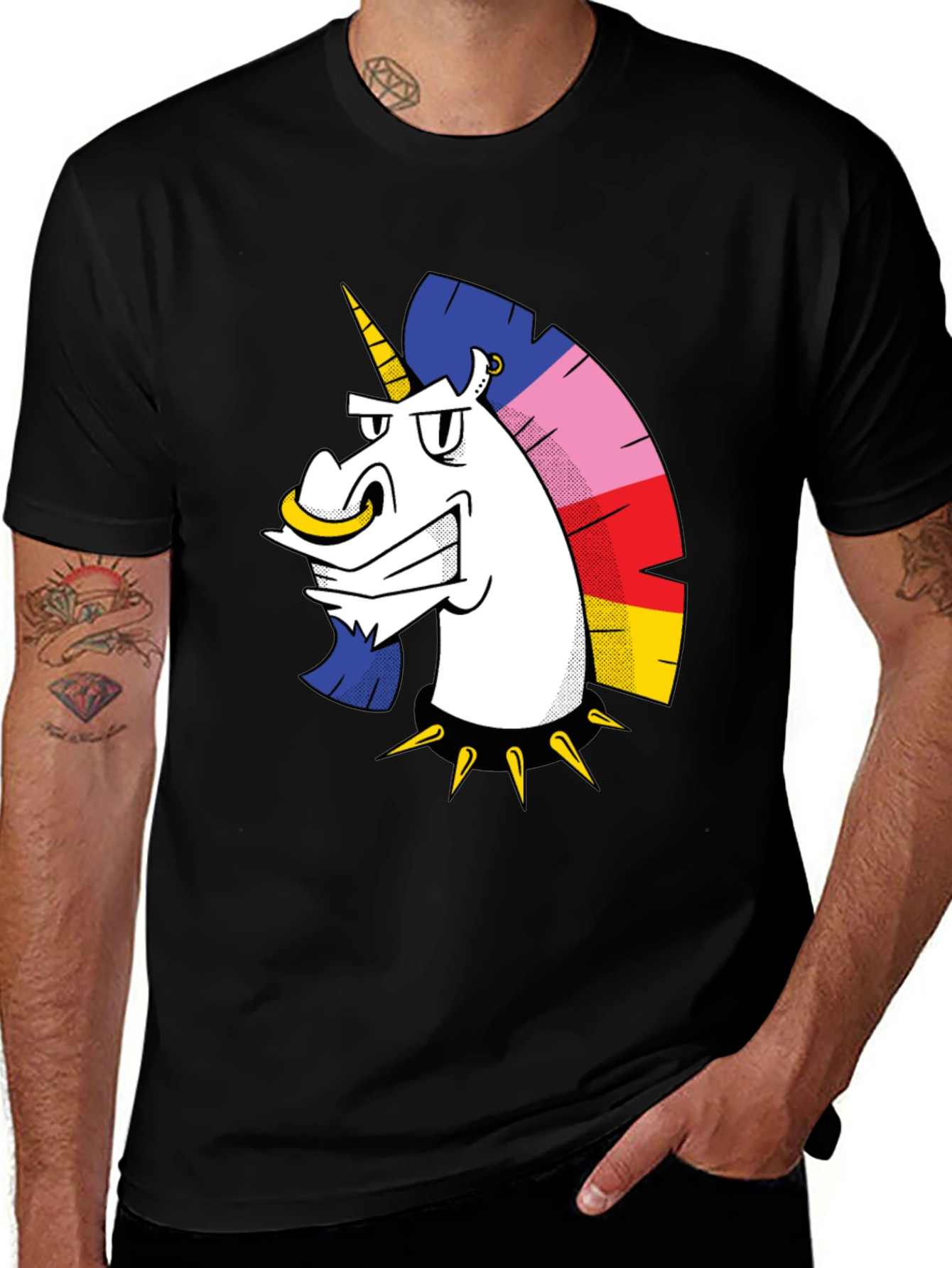 Edgy Unicorn Graphic T-Shirt - Black