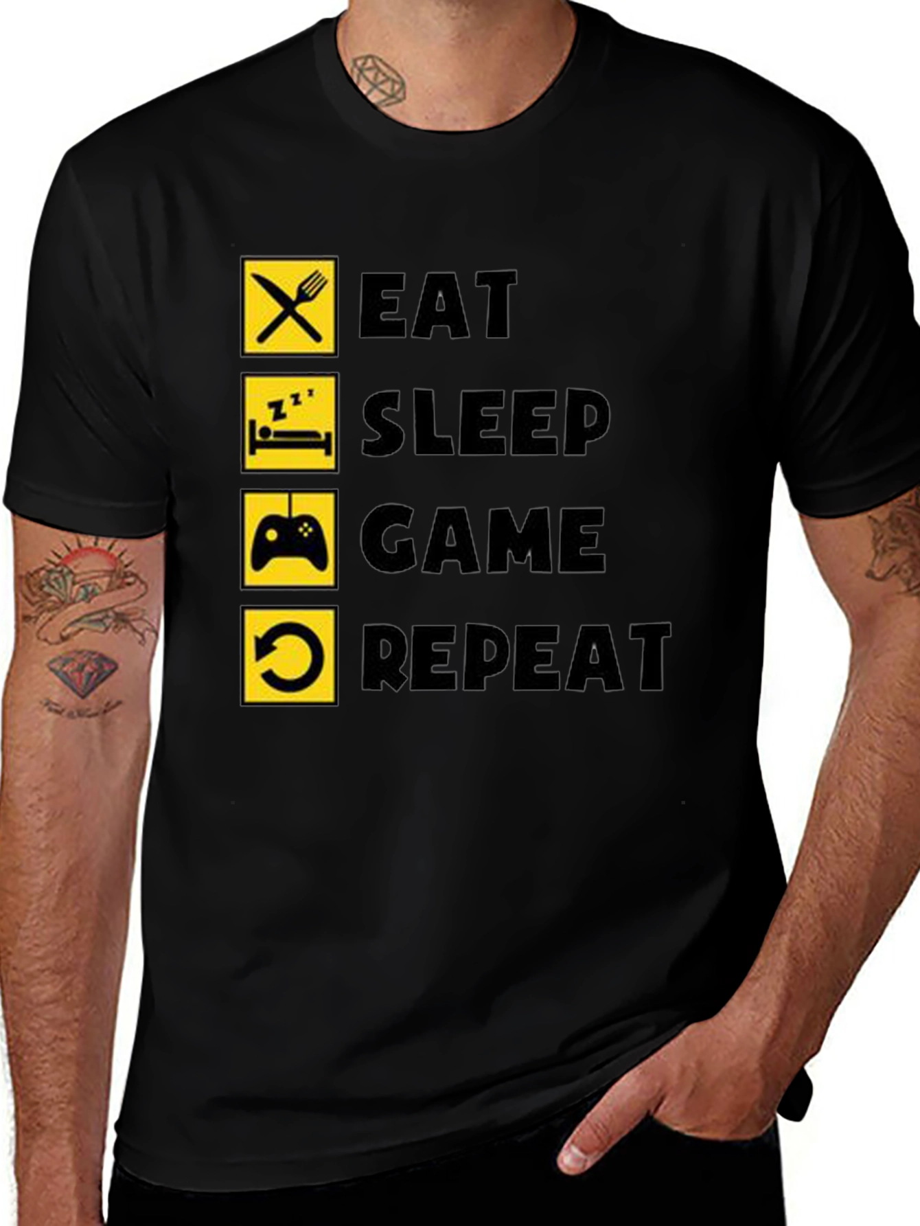 Variant 8 of Eat Sleep Game Repeat Black T-Shirt Gamer Life