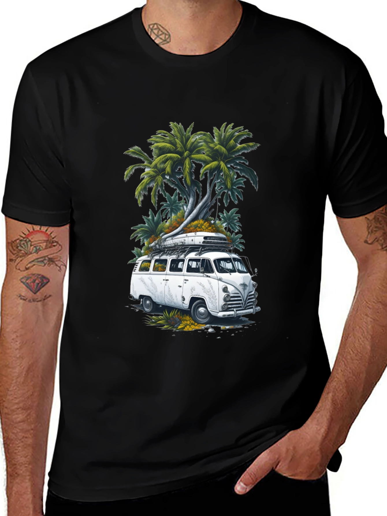 Variant 9 of Retro Van & Palms Graphic Tee - Black