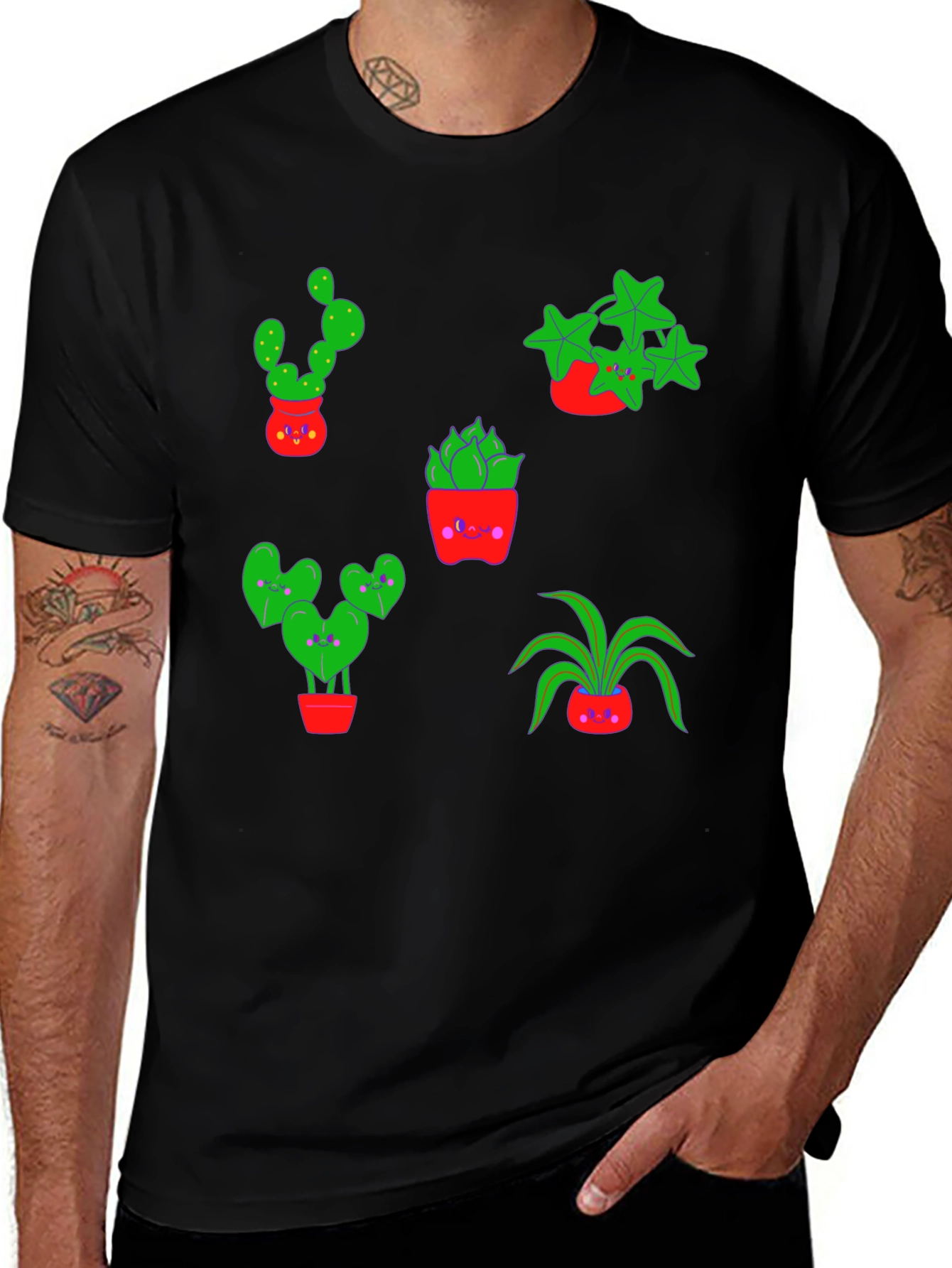 Variant 3 of Cute Plants Graphic Tee - Black