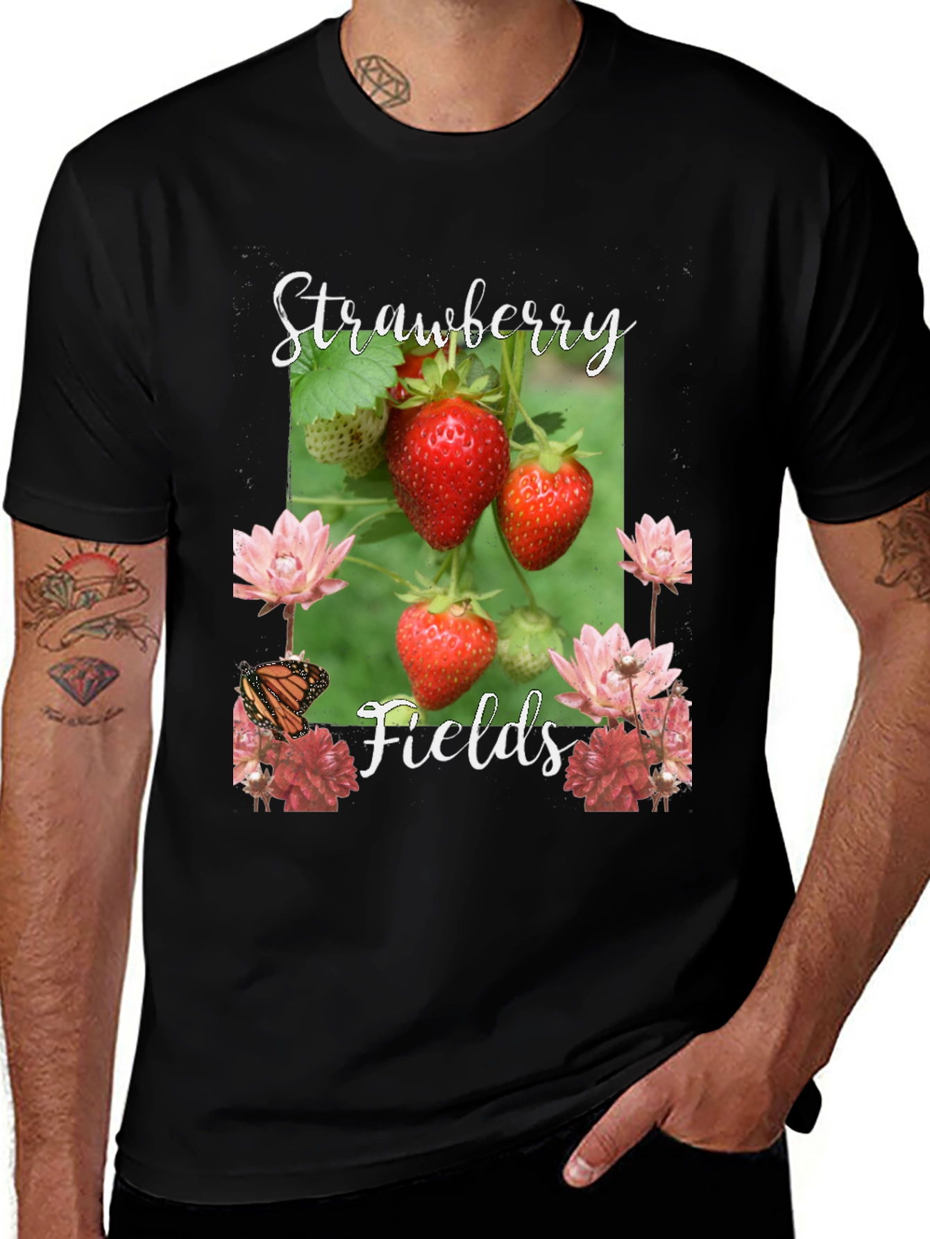 Black Strawberry Fields Graphic T-Shirt main image