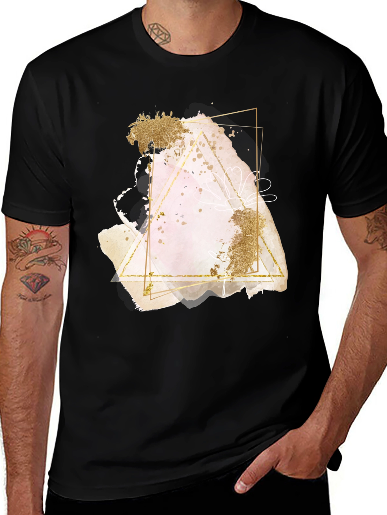 Variant 29 of Abstract Gold Triangle Graphic Tee - Modern Art Shirt