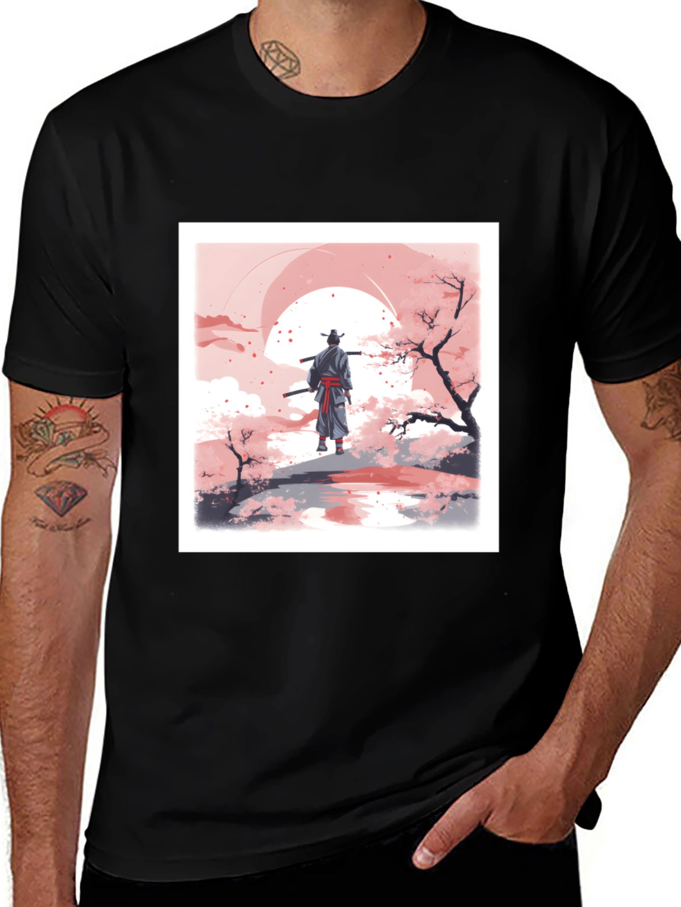 Samurai Art T-Shirt: Japanese Warrior Sakura Design