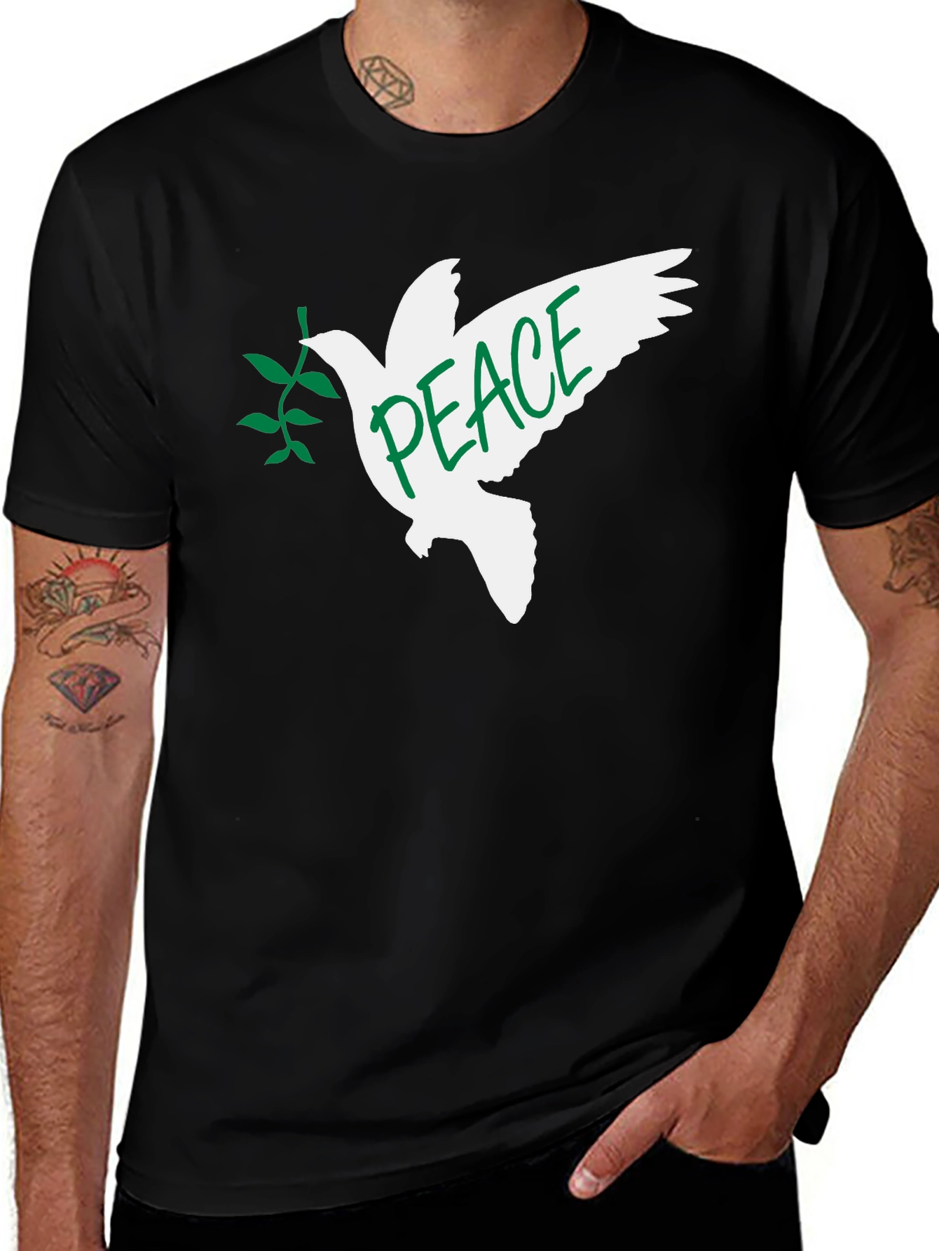 Variant 22 of Peace Dove Graphic T-Shirt - Black Crew Neck