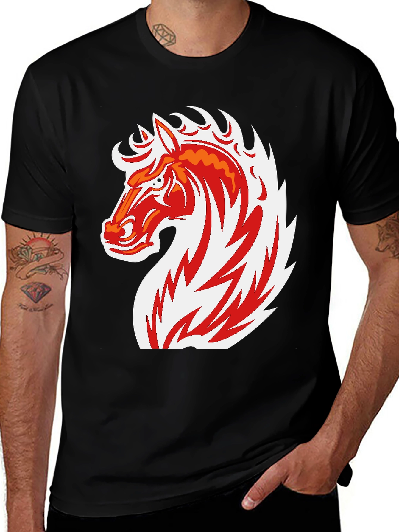 Variant 12 of Fiery Horse Graphic Tee - Bold Black T-Shirt